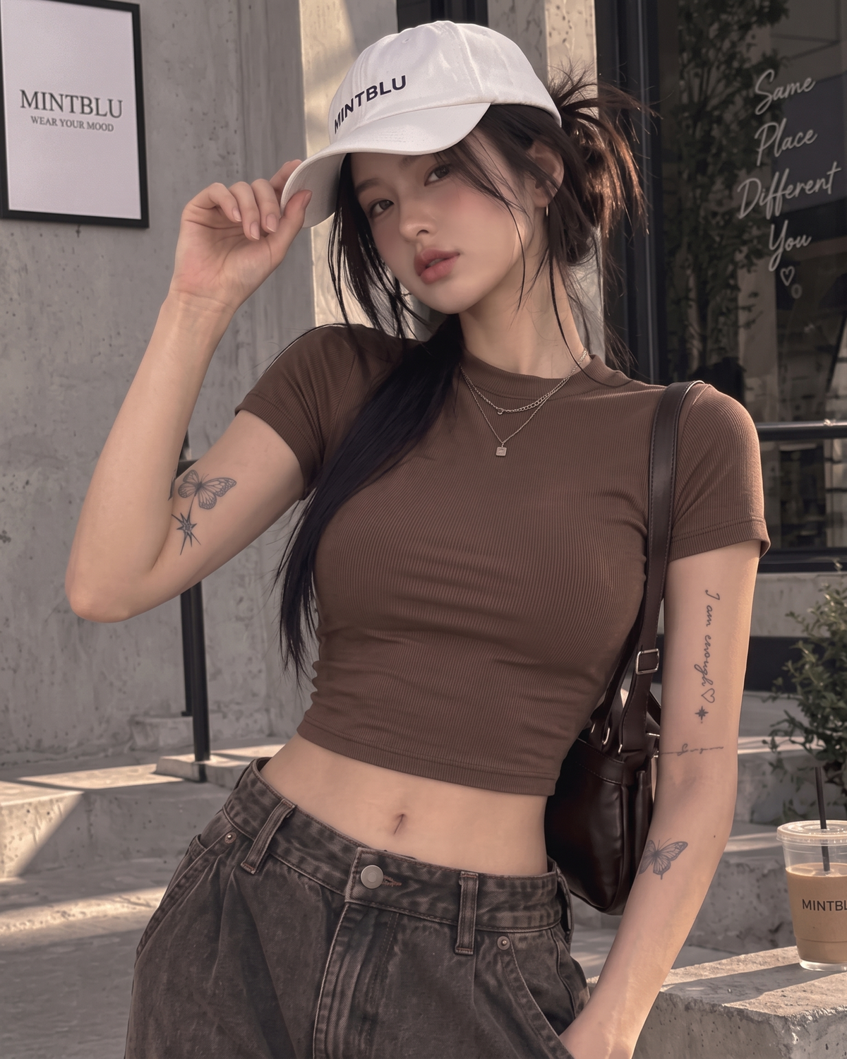 Women's Mocha Brown Short-Sleeve Ribbed Crop Top