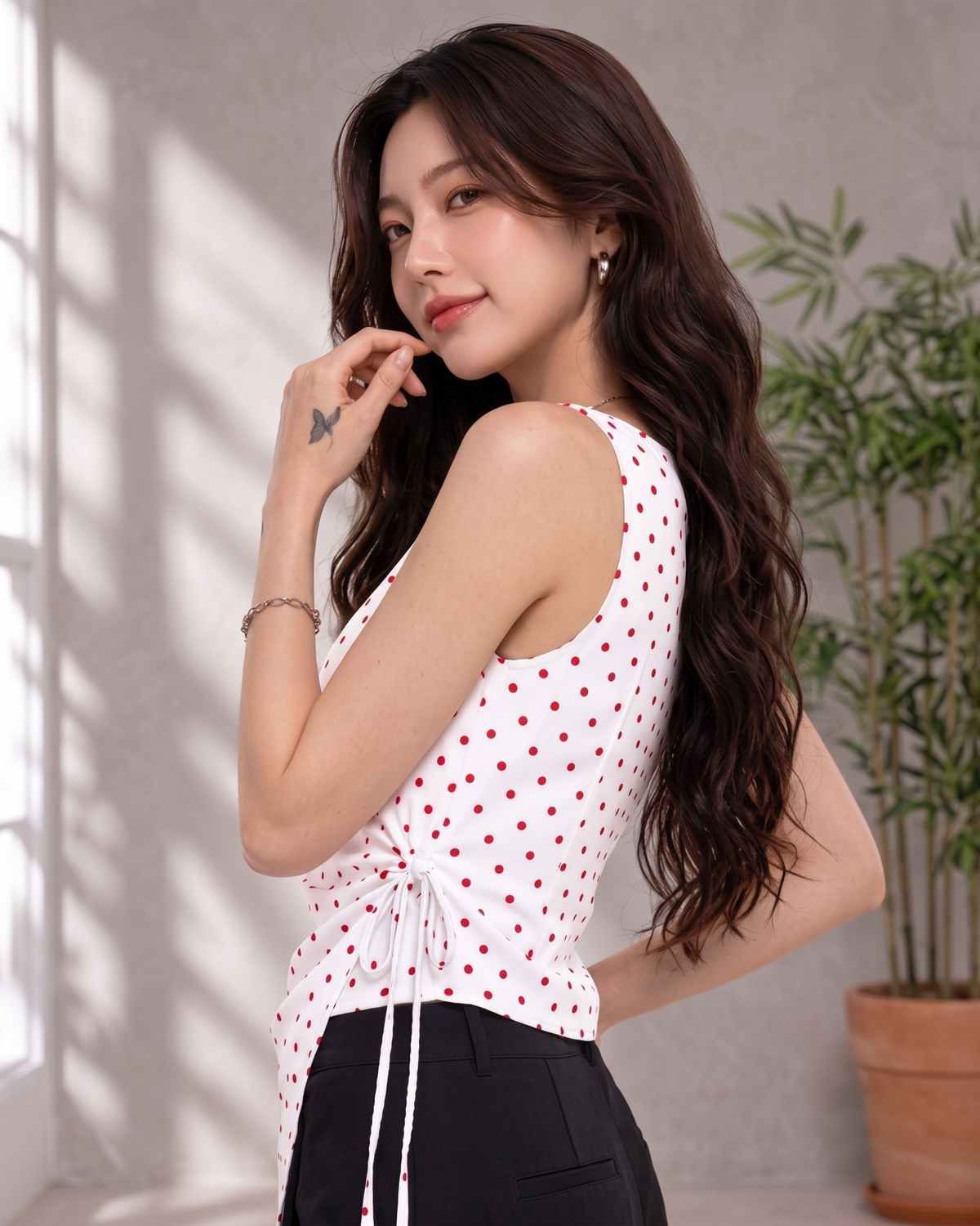 Women's Red Polka Dot Wrap Top with Side Tie