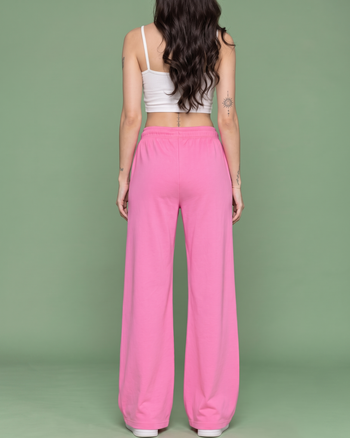 High-Waisted Wide-Leg Drawstring Trousers in Bubblegum Pink