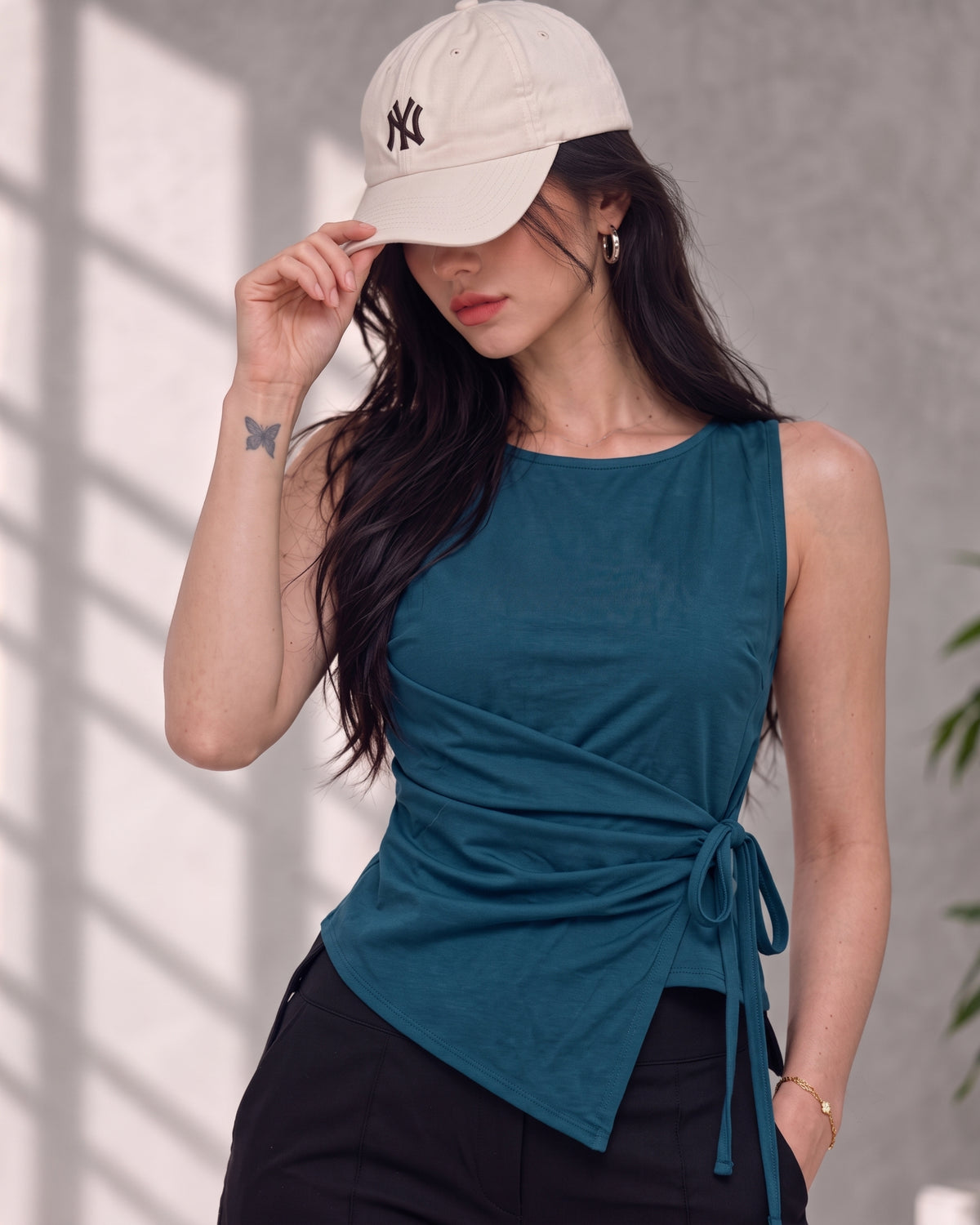 Women's Teal Blue Wrap Top with Side Tie