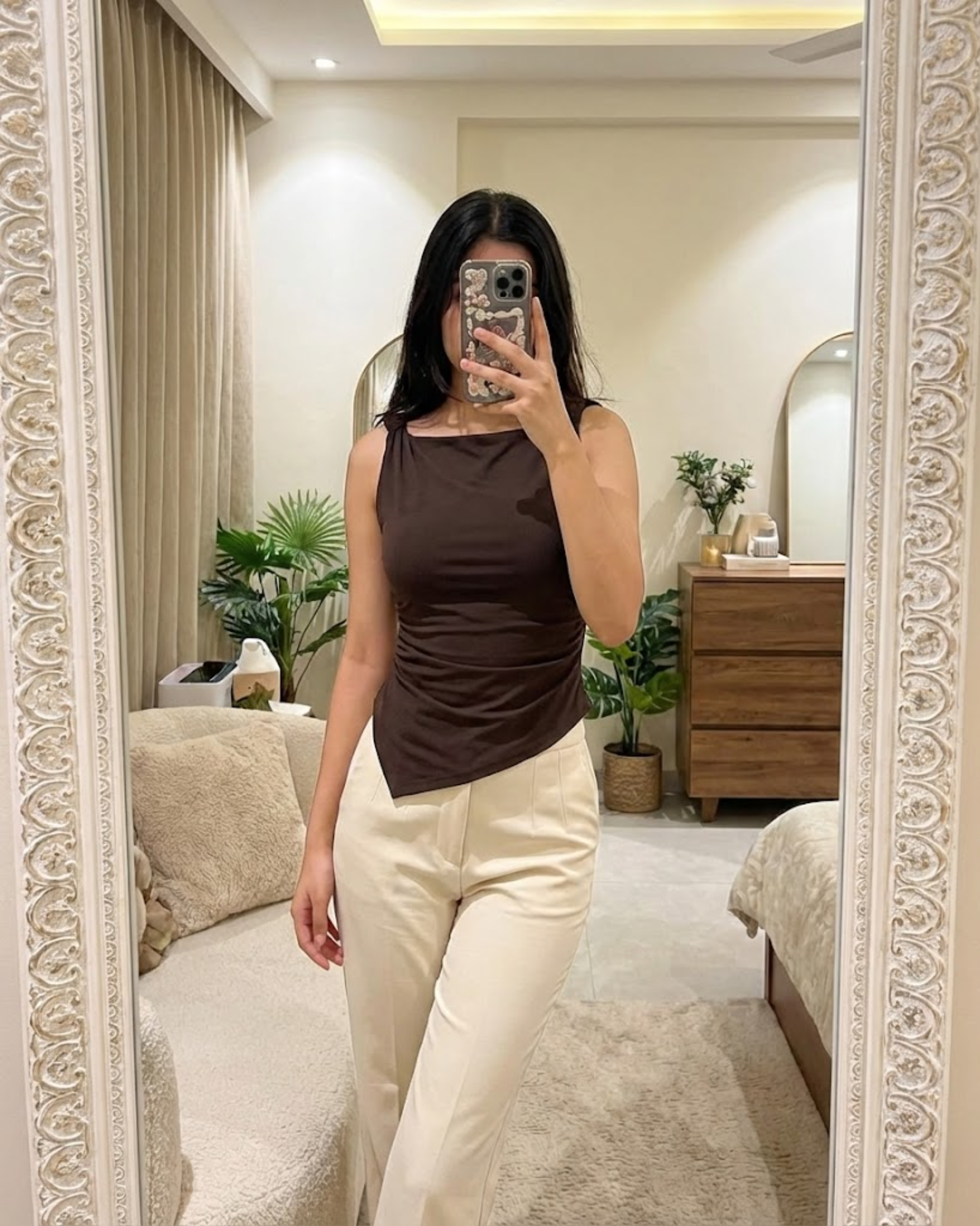Brown Sleeveless Draped Top