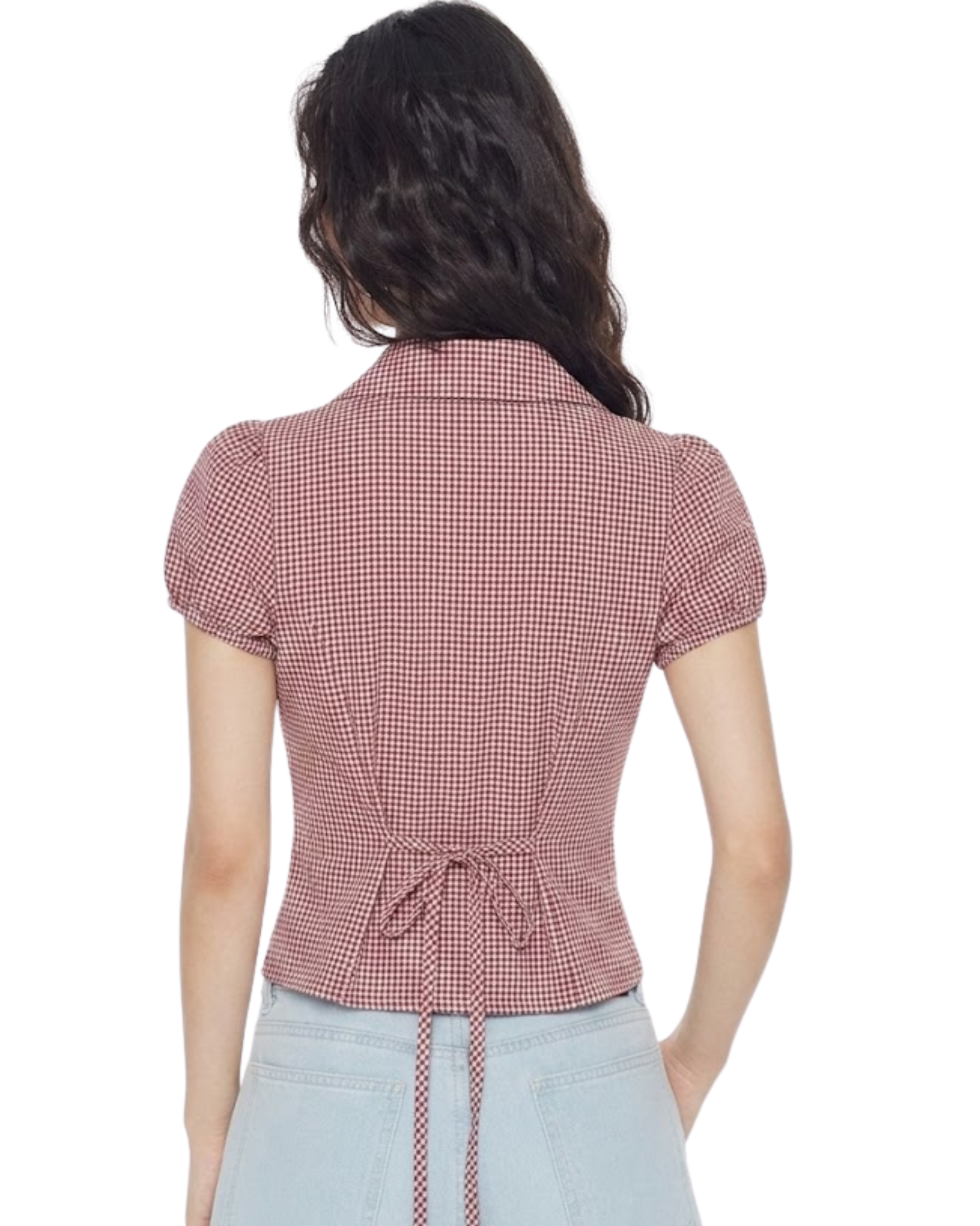EZLIA Red Dotted Puff Sleeve Shirt Top