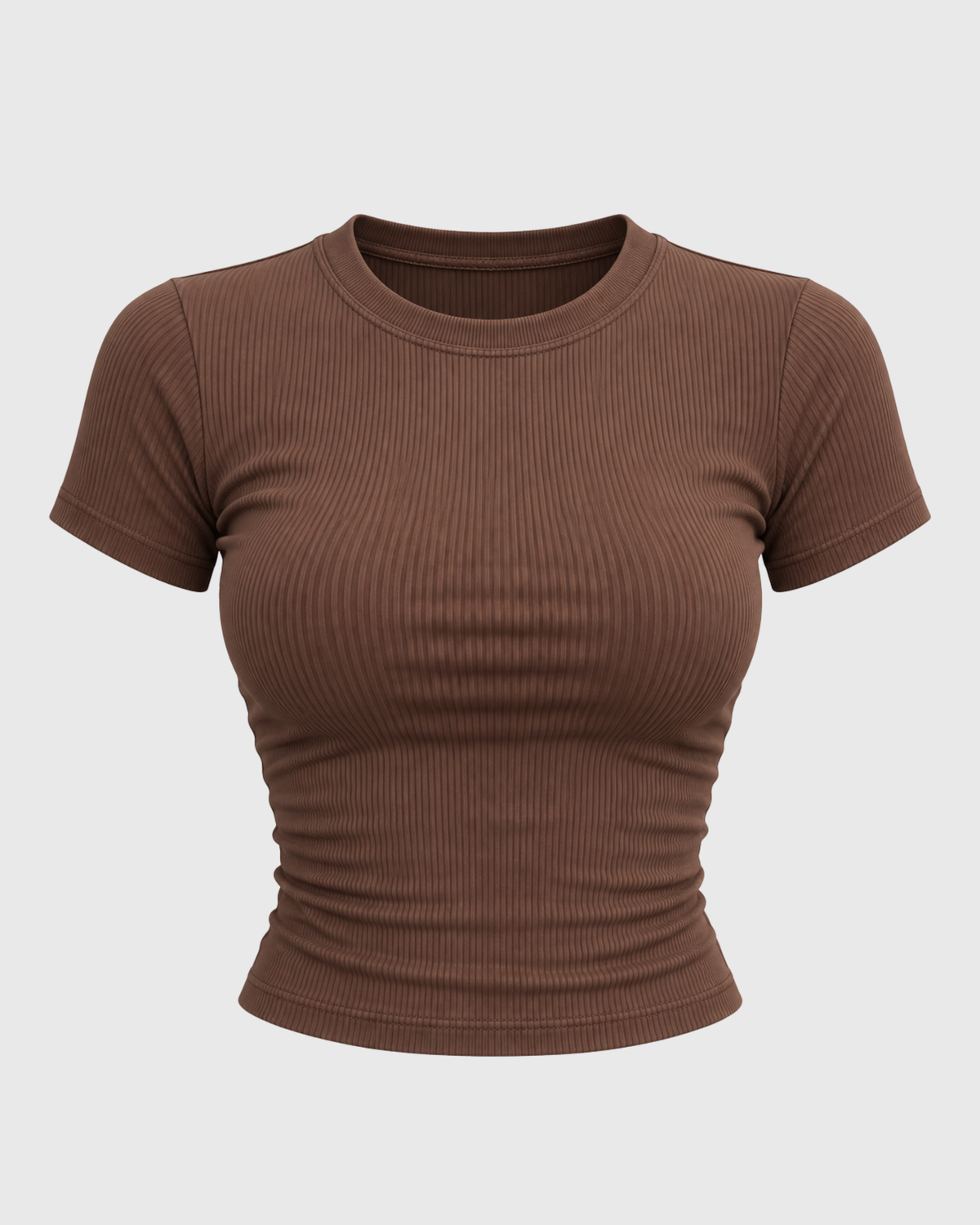 Women's Mocha Brown Short-Sleeve Ribbed Crop Top