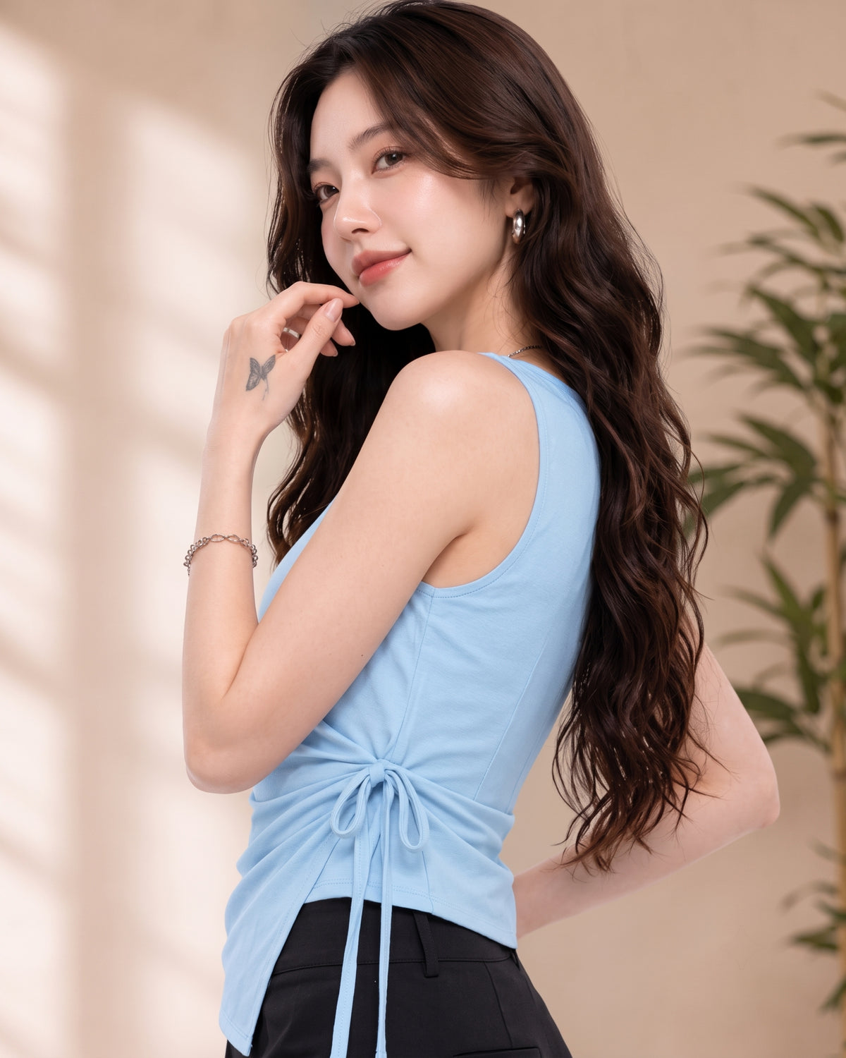 Women's Light Blue Wrap Top | Sleeveless Side-Tie Top