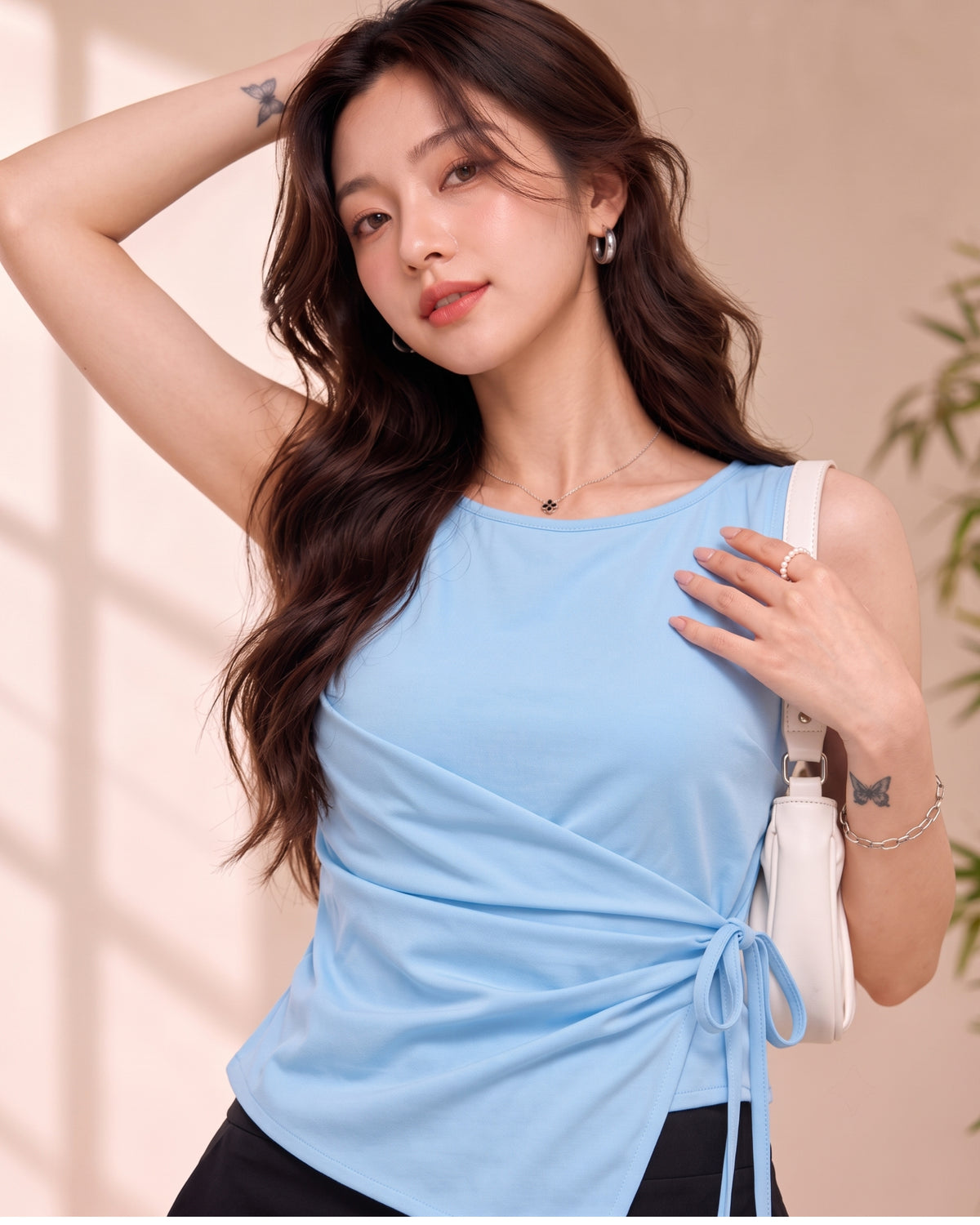 Women's Light Blue Wrap Top | Sleeveless Side-Tie Top