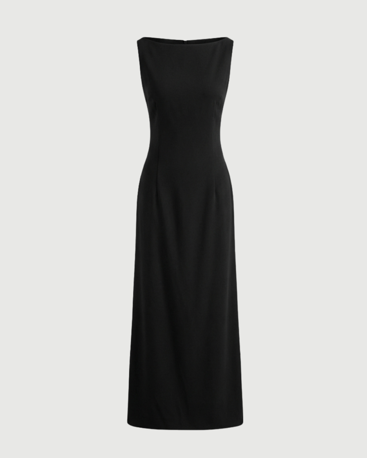 Boat Neck Solid Maxi Dress-Black