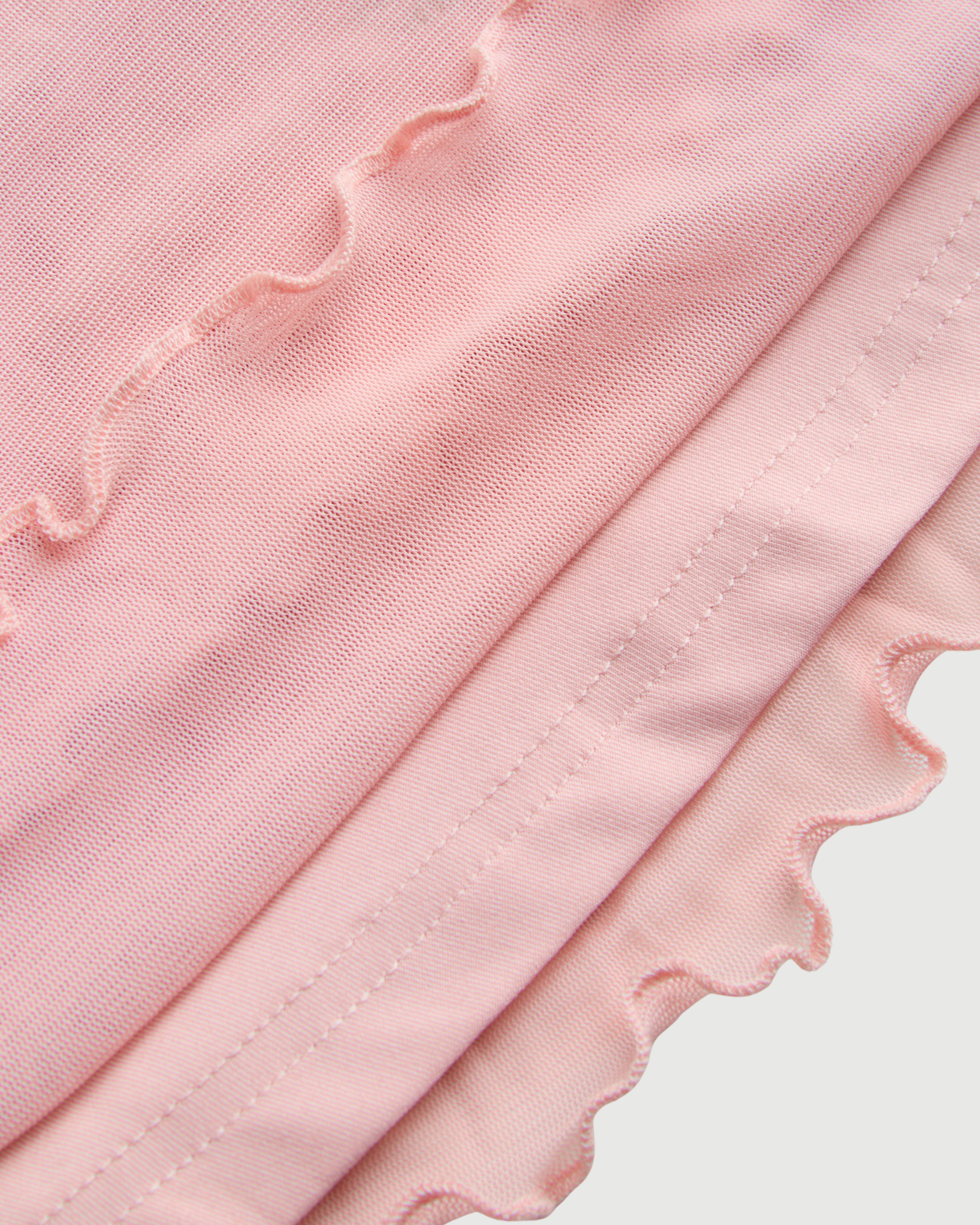 Solid Mesh Asymmetrical Neck Mini Dress with Tiered Ruffle Hem for Women - Pink