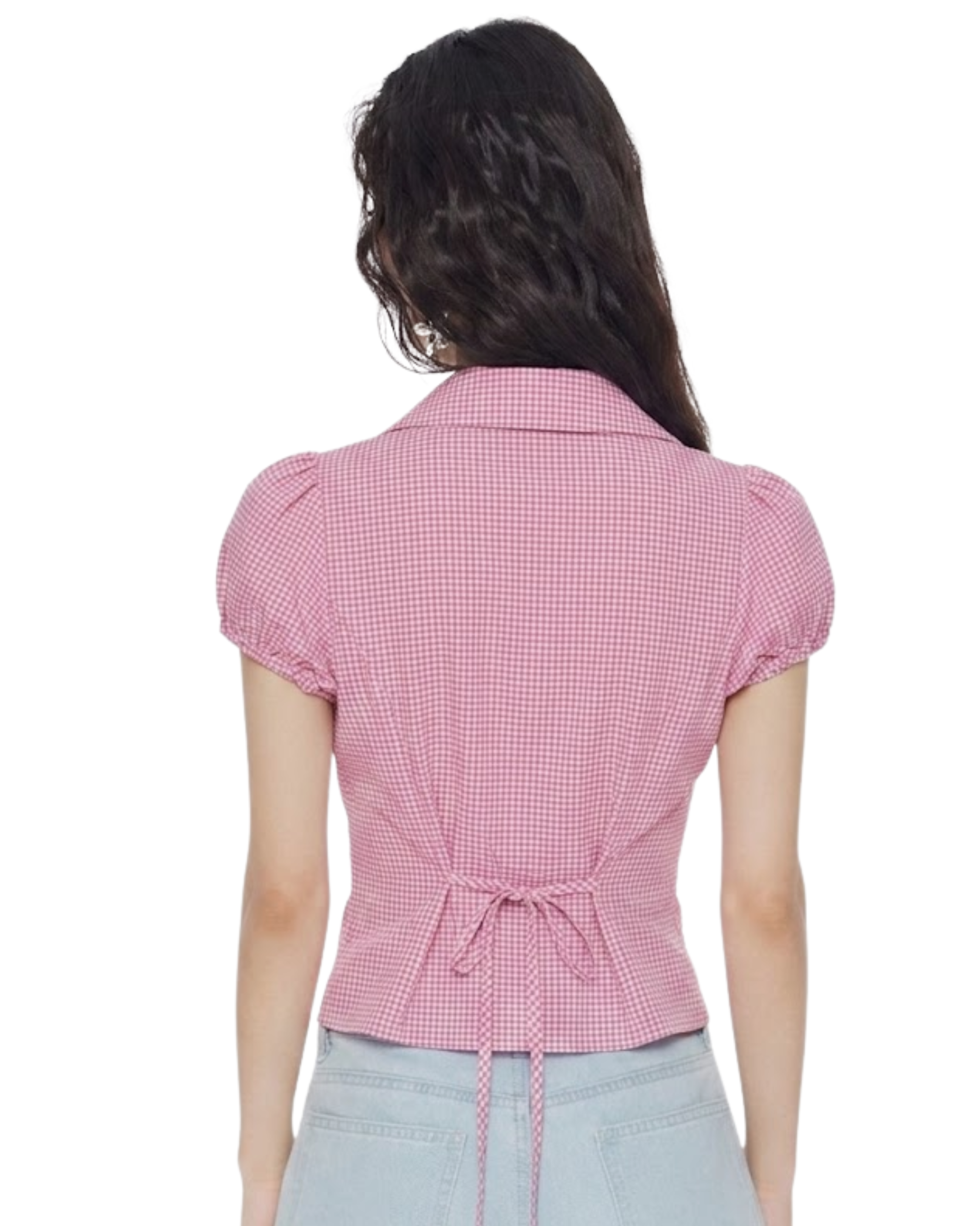 EZLIA Pink Dotted Puff Sleeve Shirt Top