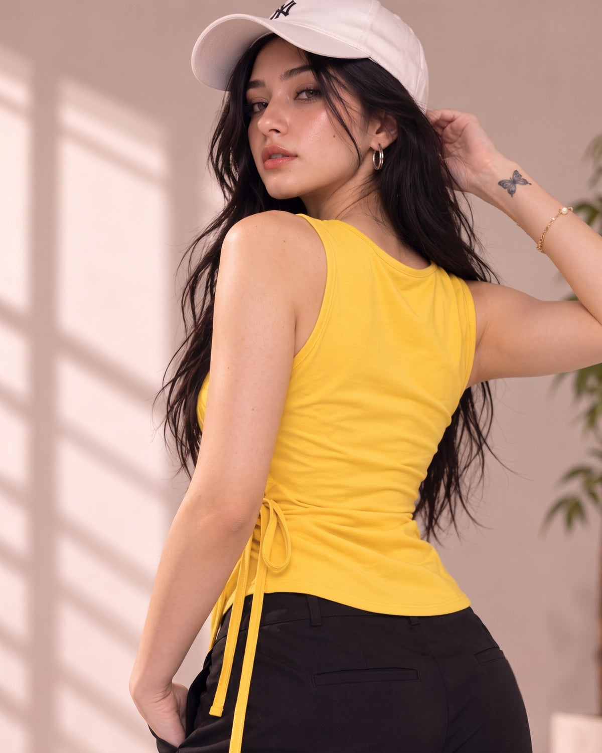 Women's Yellow Wrap Top | Sleeveless Side-Tie Top