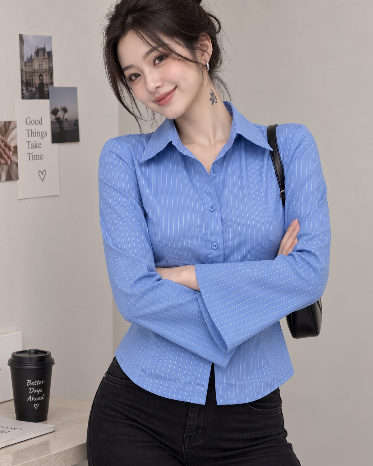 womens-blue-striped-flared-sleeve-shirt