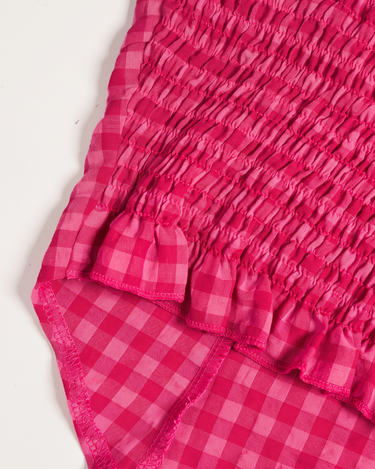 Velvet-Trimmed Gingham Tie-Back Corset Top in Raspberry Pink