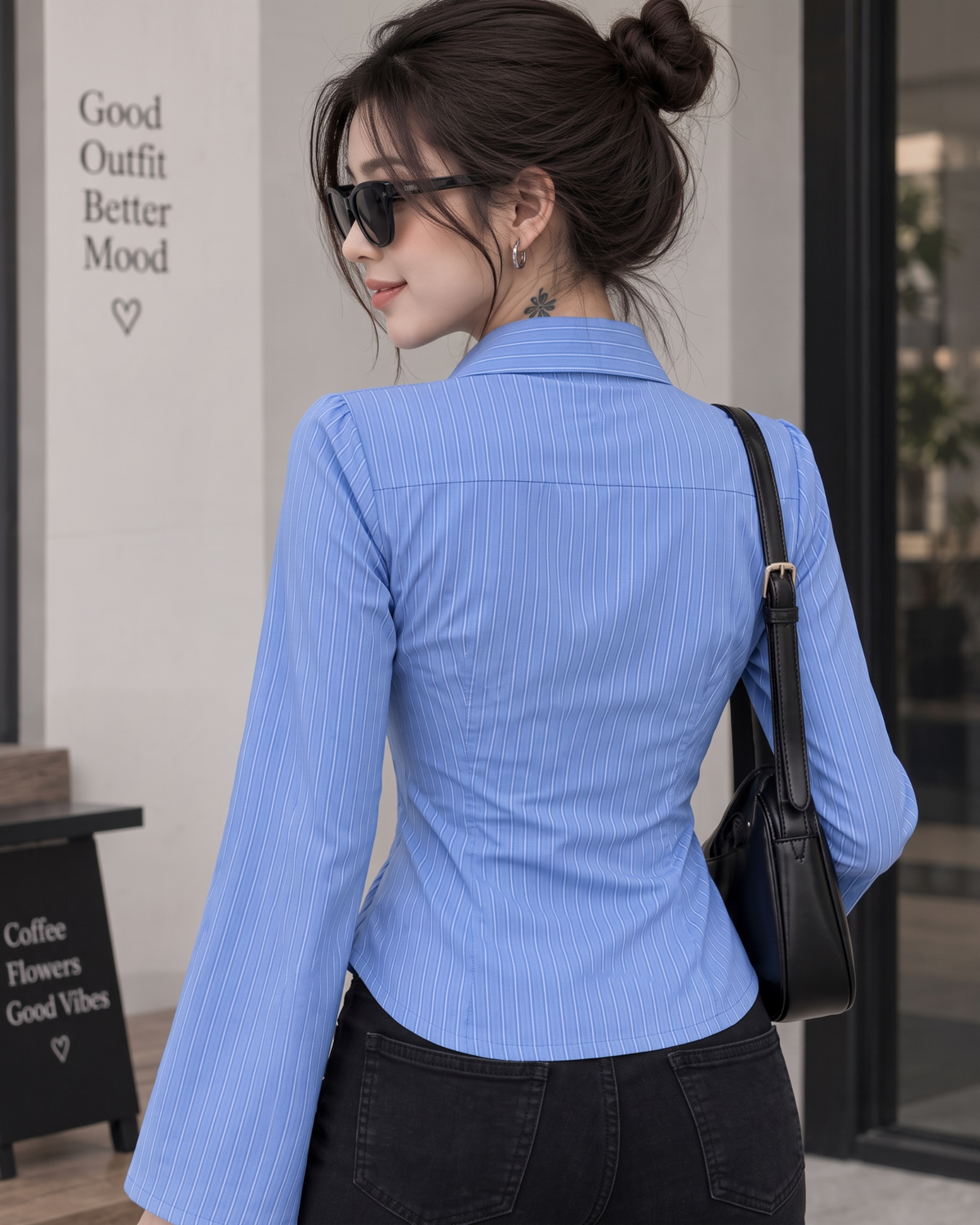 womens-blue-striped-flared-sleeve-shirt