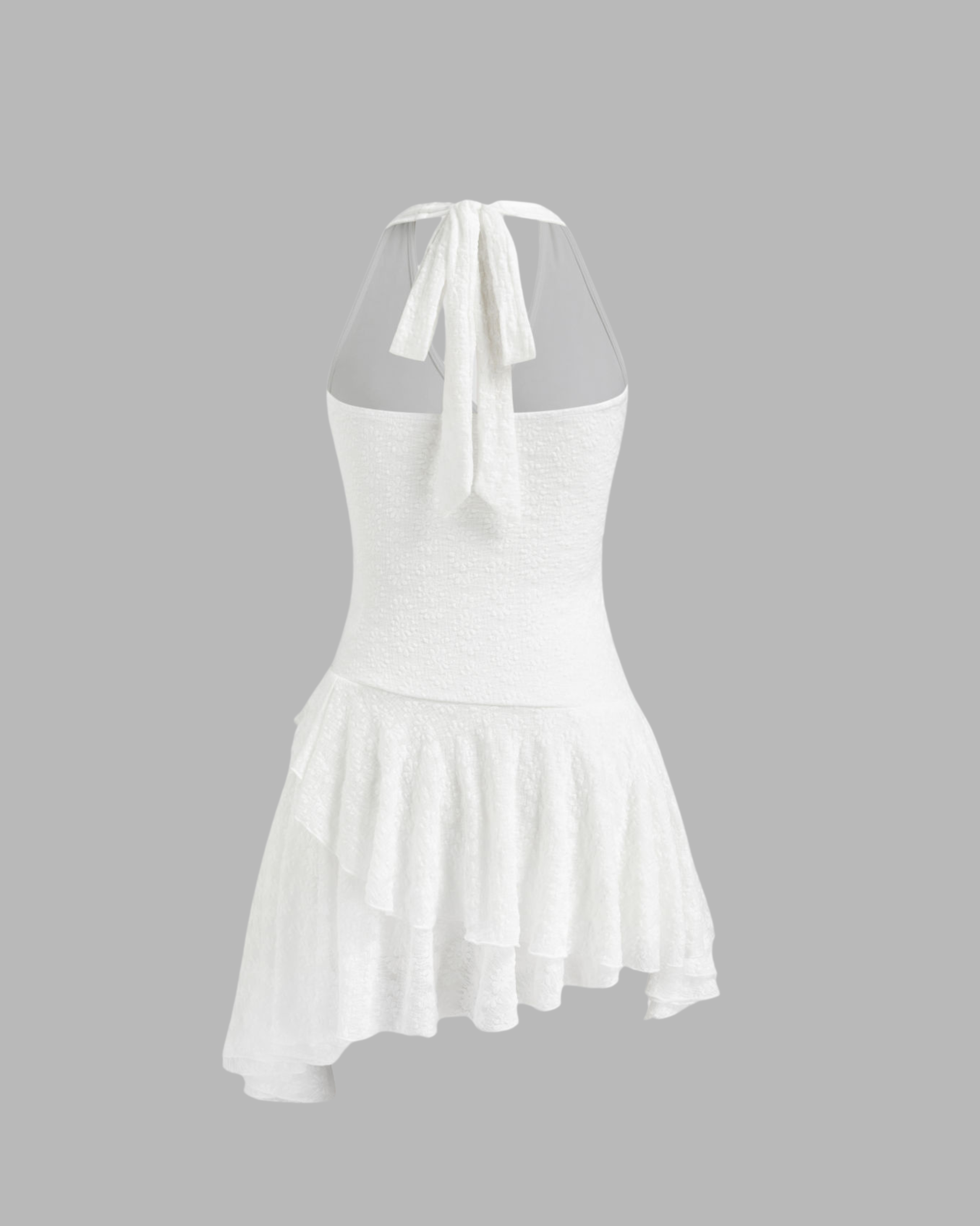 Lace Halter-Neck Mini Dress with Knotted Waist