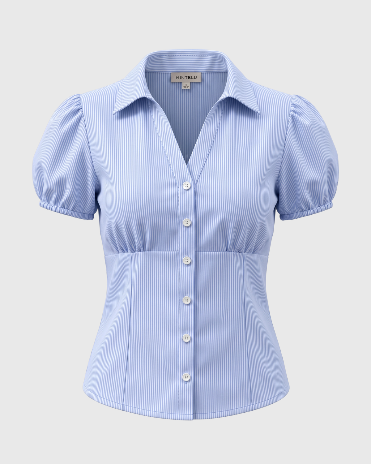 Top Blue & White Striped Puff Sleeves