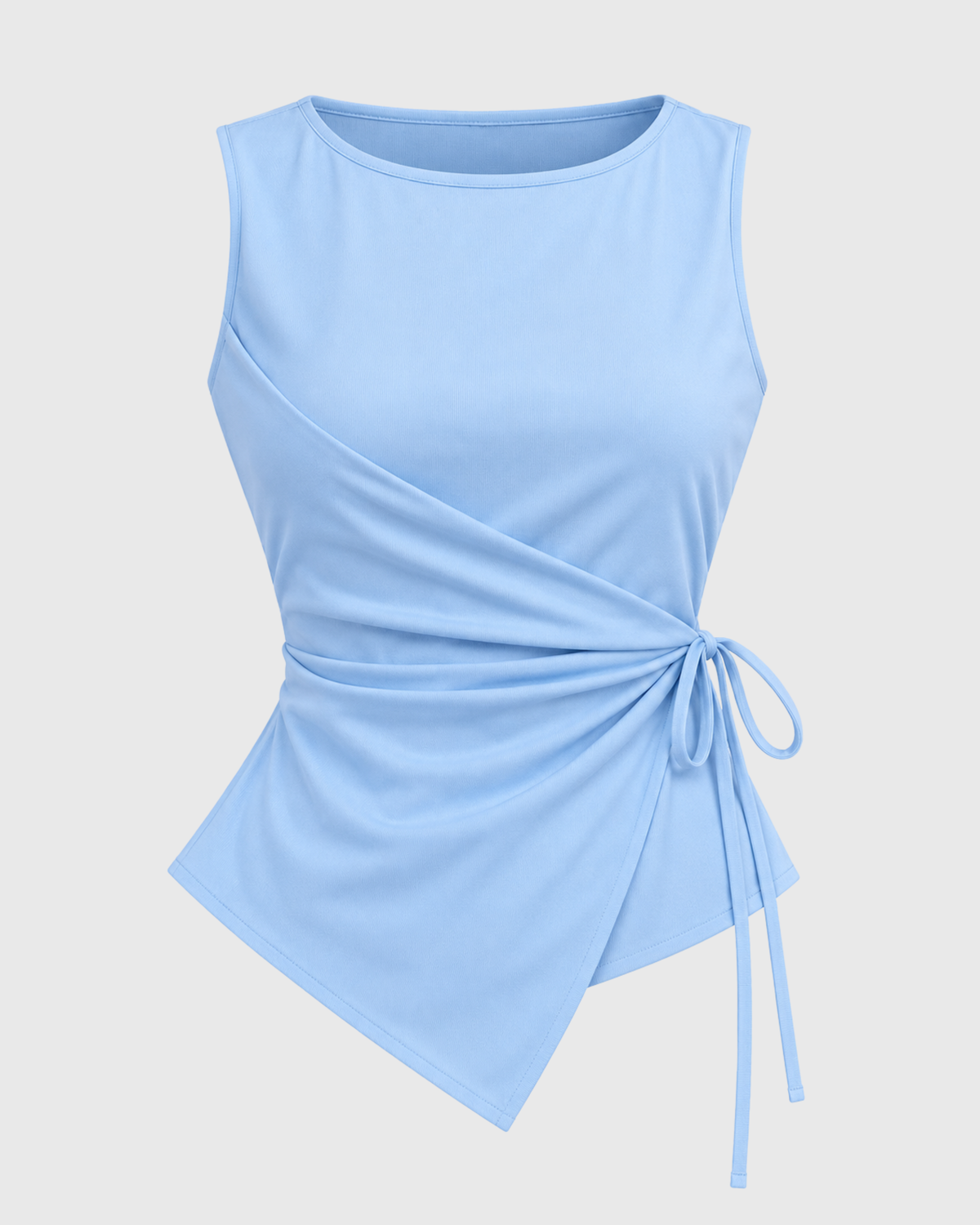 Women's Light Blue Wrap Top | Sleeveless Side-Tie Top