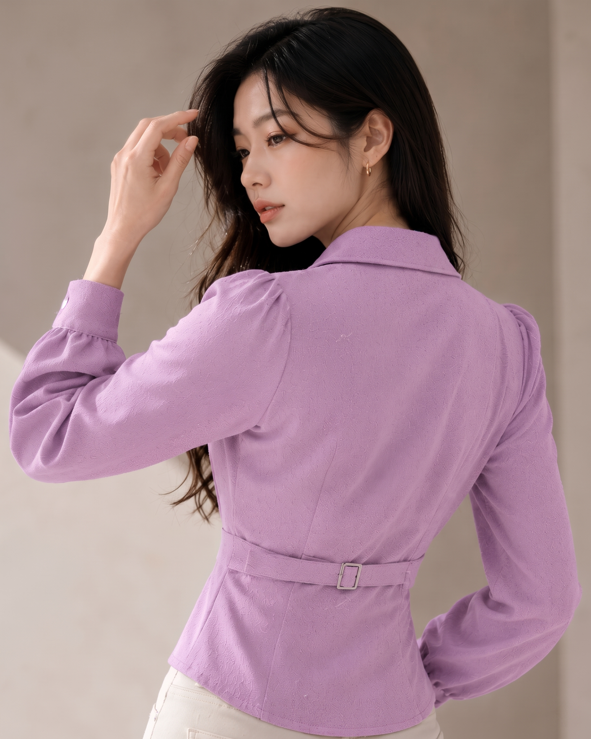 Lavender V-Neck Bubble Wrap Top