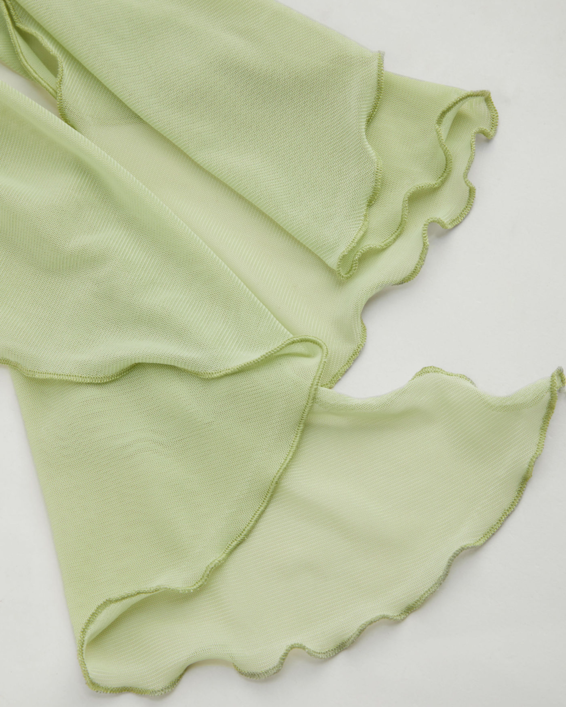 Women’s Solid Mesh Asymmetrical Neck Mini Dress with Layered Ruffle Hem - Matcha Green