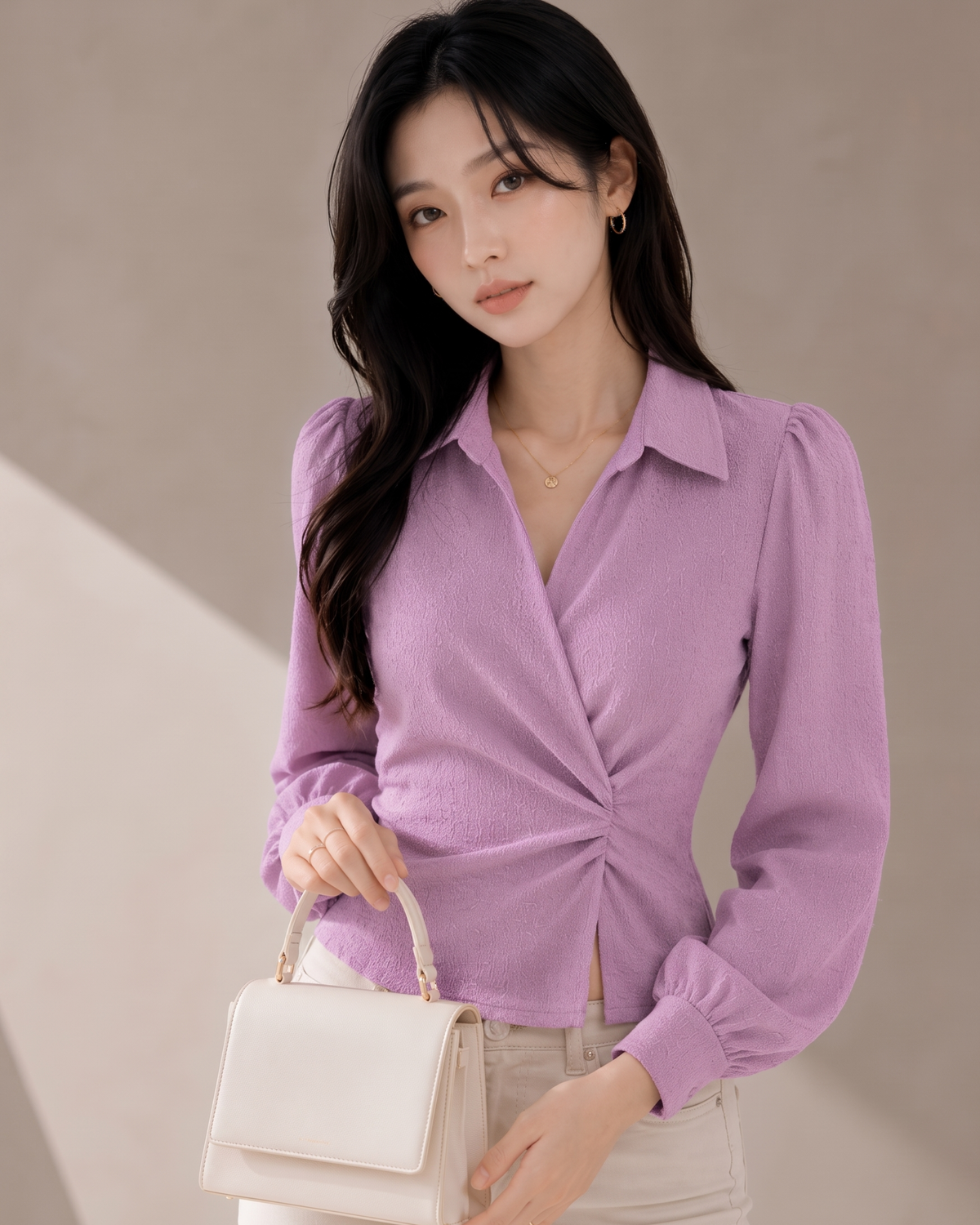 Lavender V-Neck Bubble Wrap Top