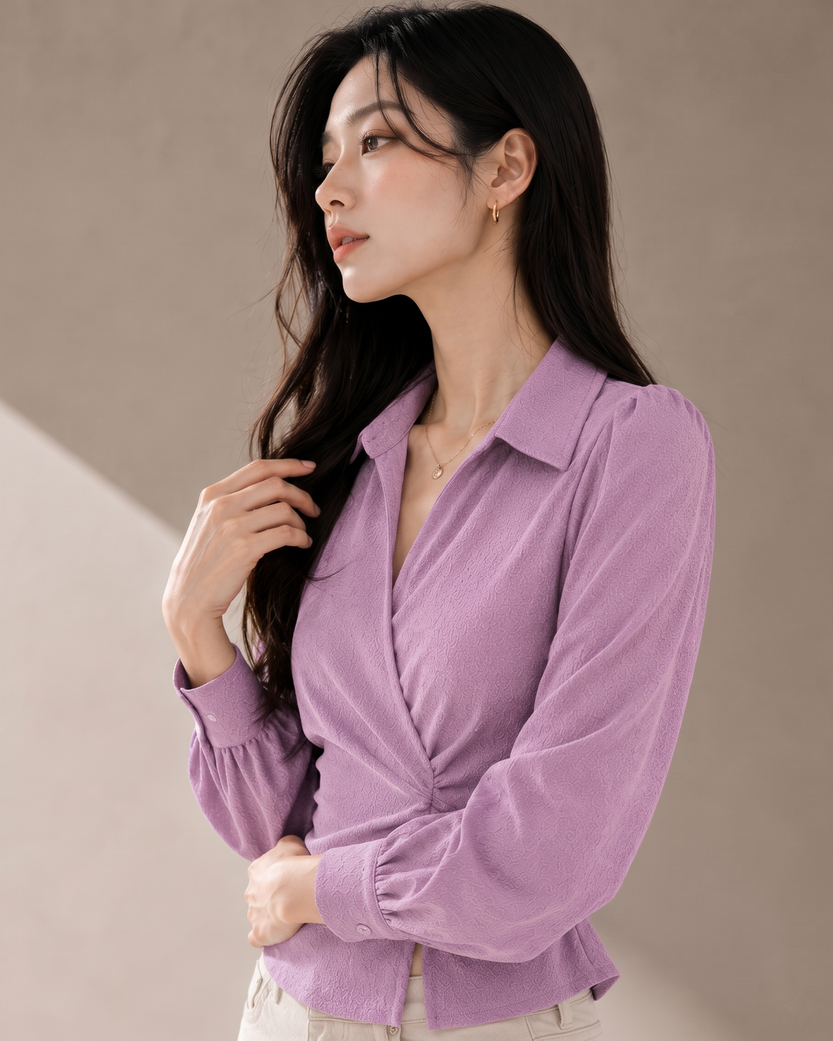 Lavender V-Neck Bubble Wrap Top