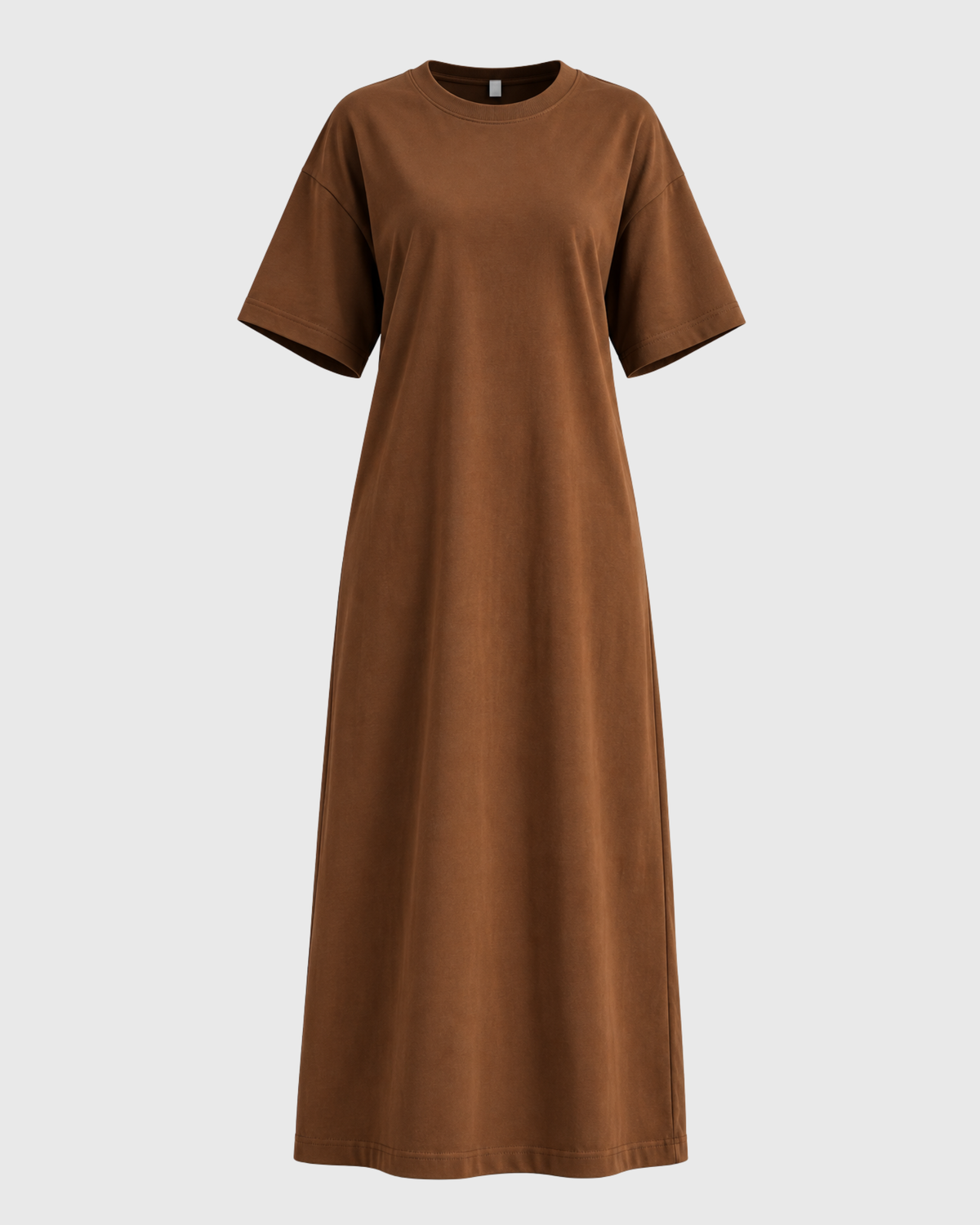 Women's Brown Oversized T-Shirt Maxi Dress with Pockets