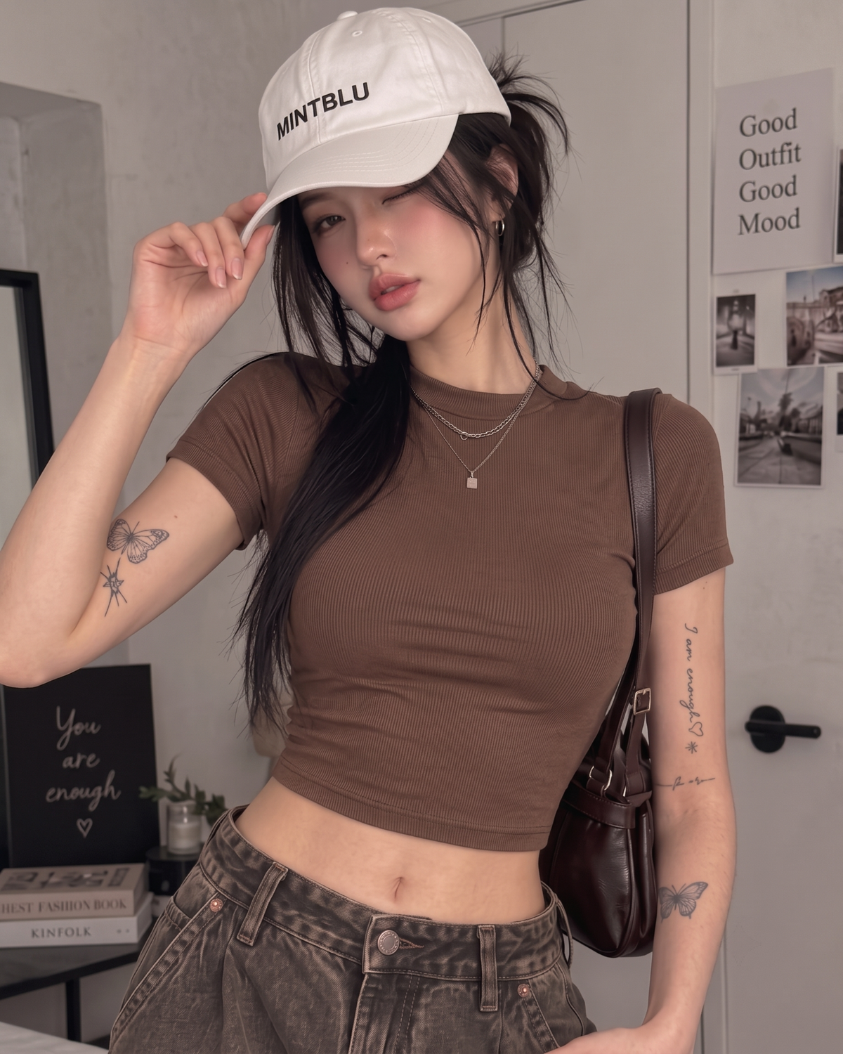 Women's Mocha Brown Short-Sleeve Ribbed Crop Top