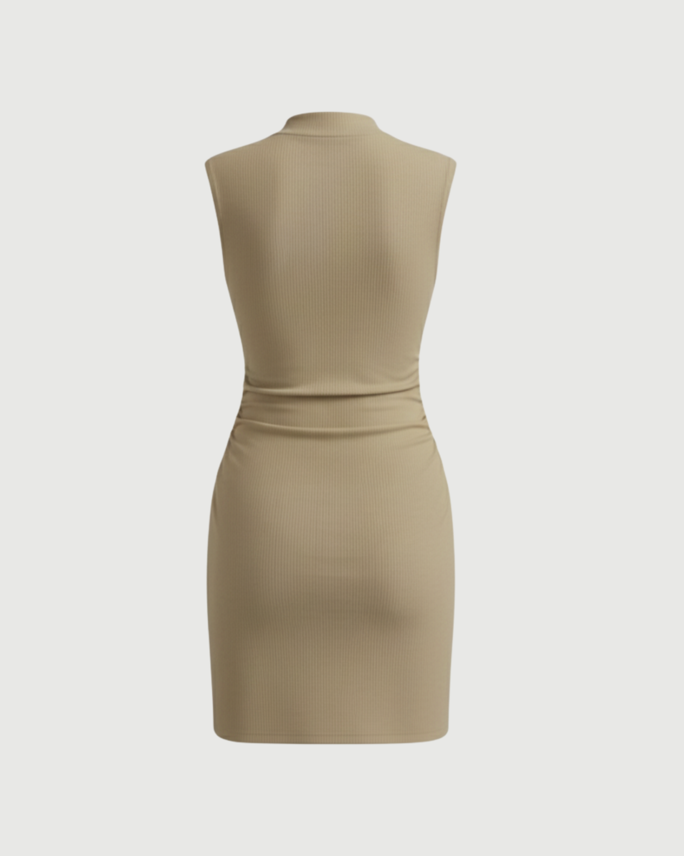 Chic Stand-Collar Gathered Mini Dress-Beige