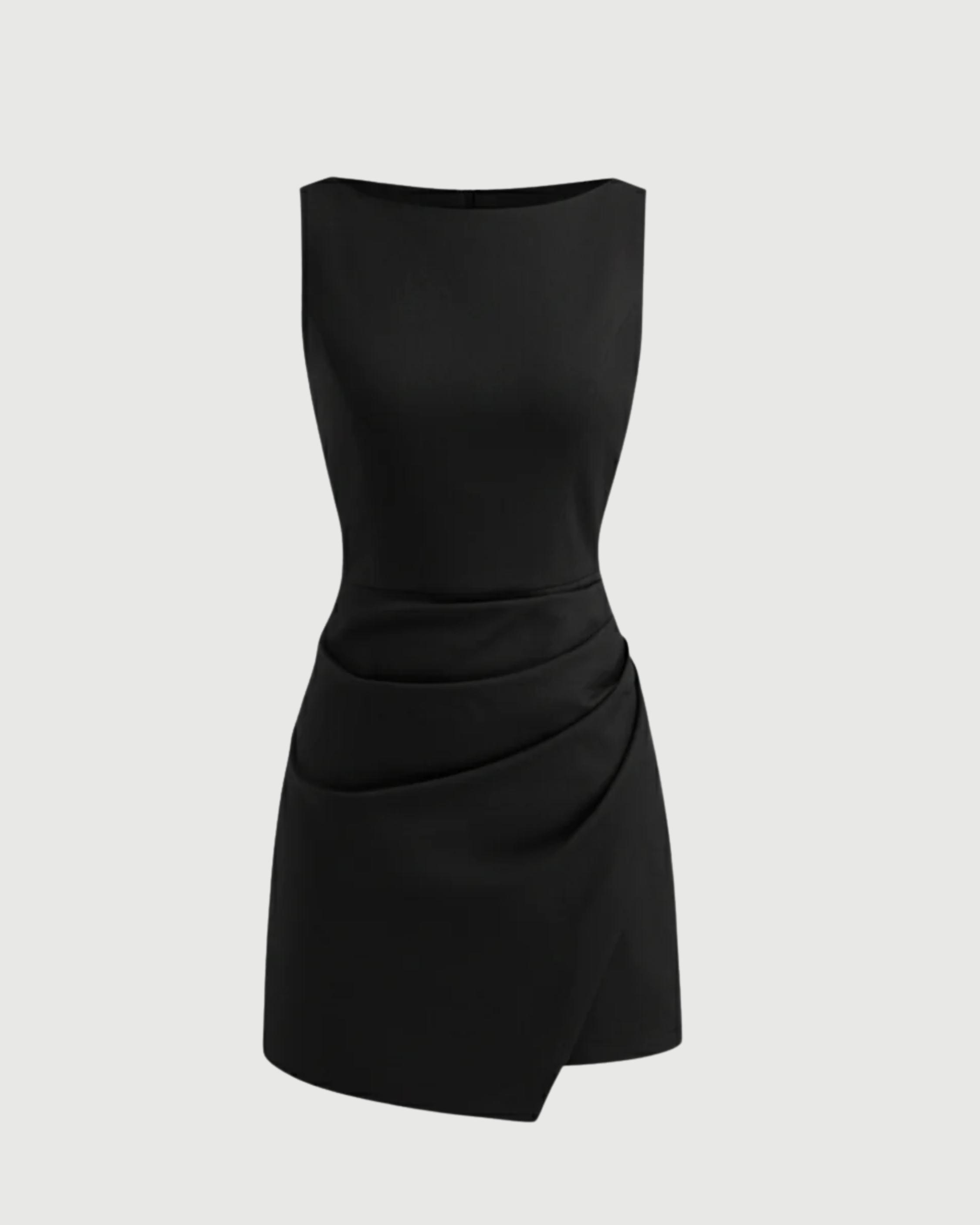 Linen-Blend Boat-Neck Draped Mini Dress - Black