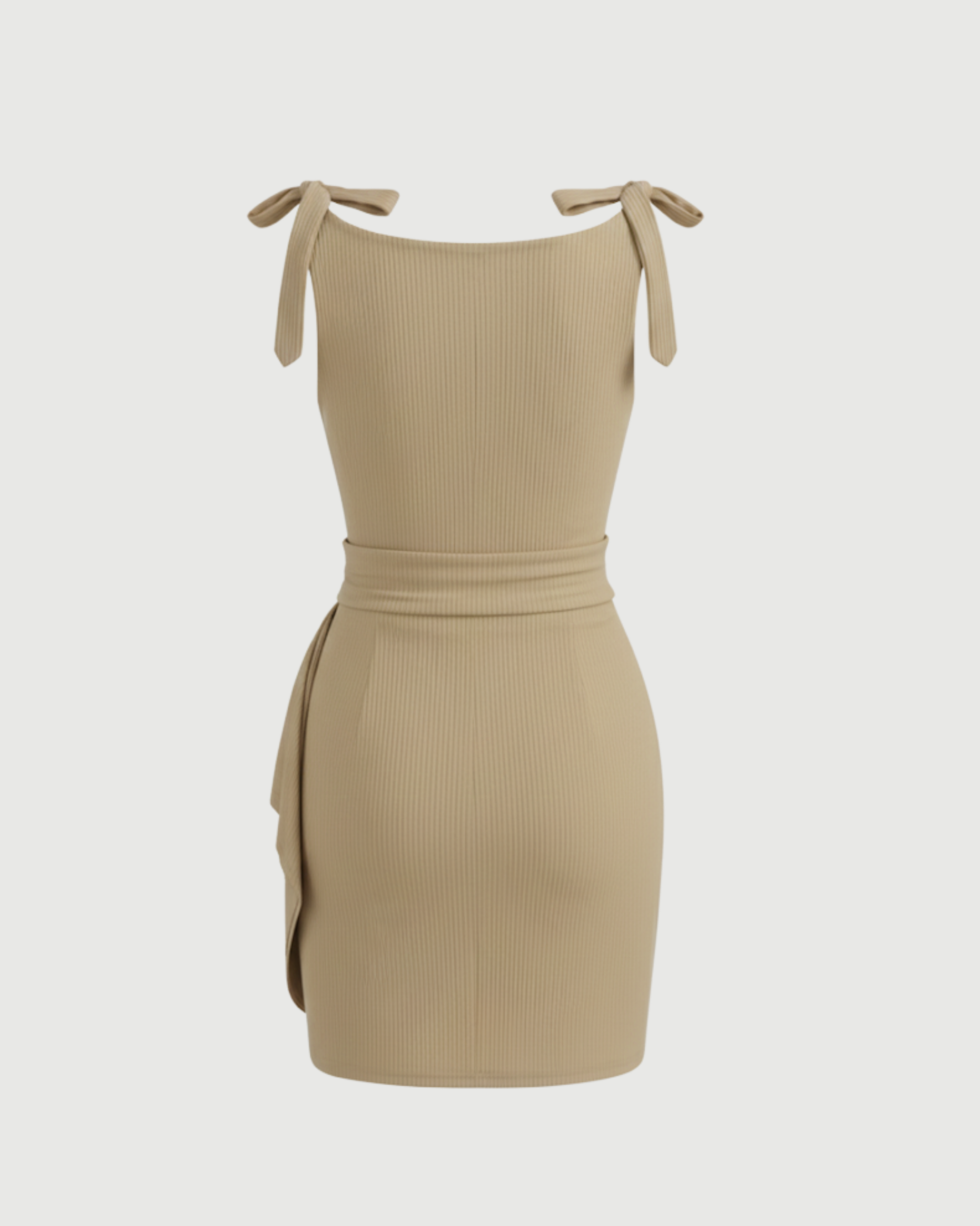 Soft Jersey Boat-Neck Wrap-Tie Mini Dress-Beige