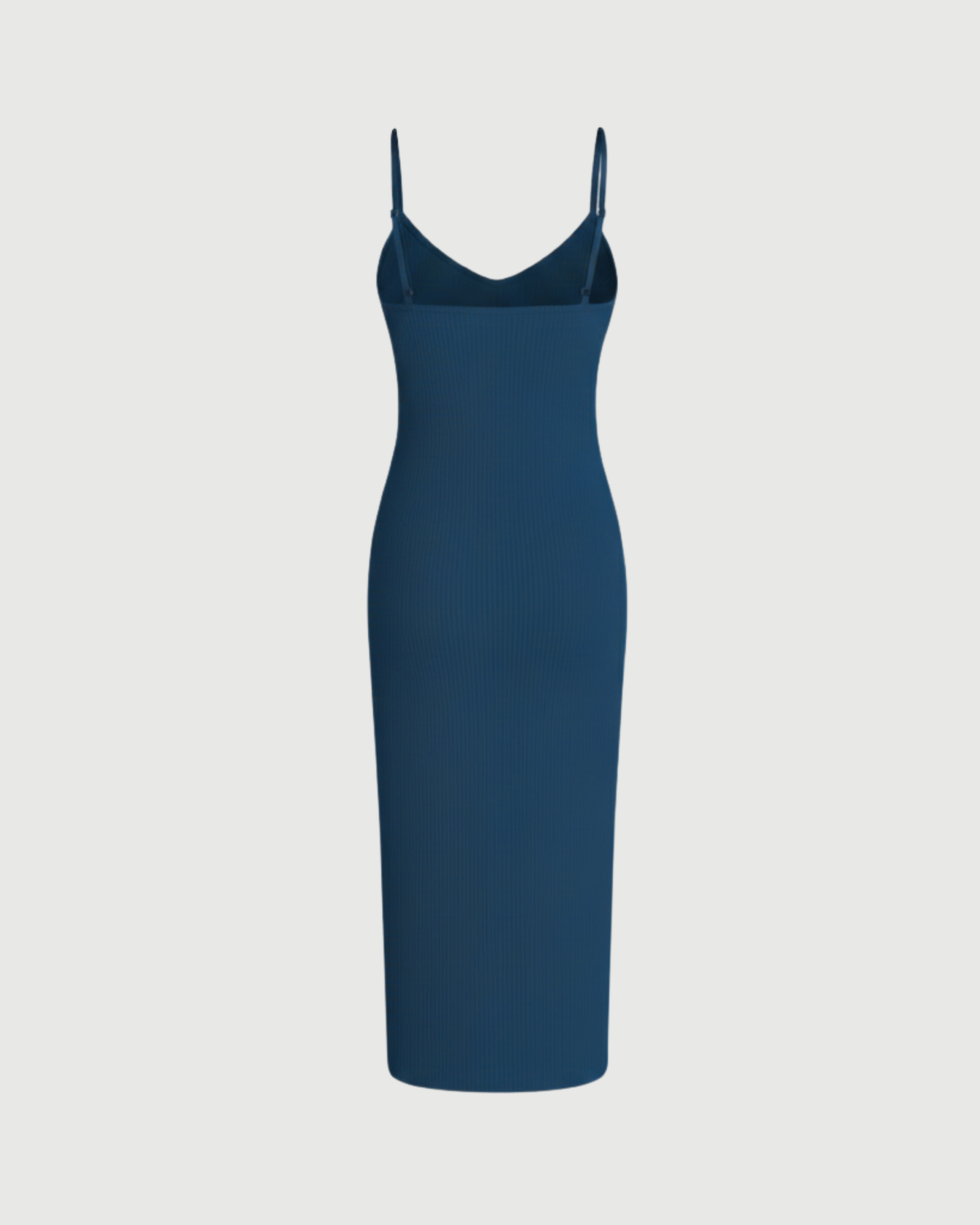 Minimal Solid V-Neck Cami Midi Dress-Blue