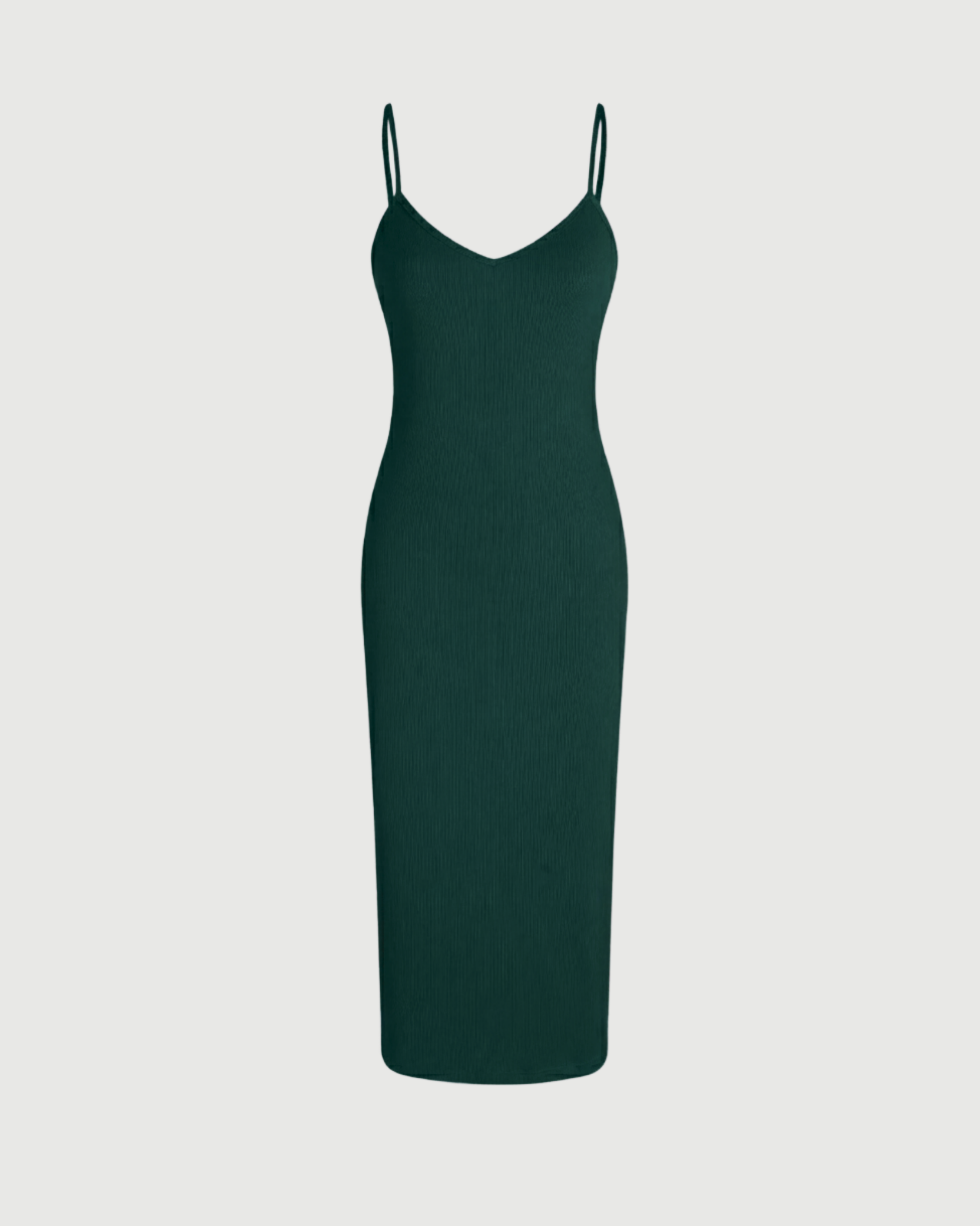 Minimal Solid V-Neck Cami Midi Dress-Dark Green
