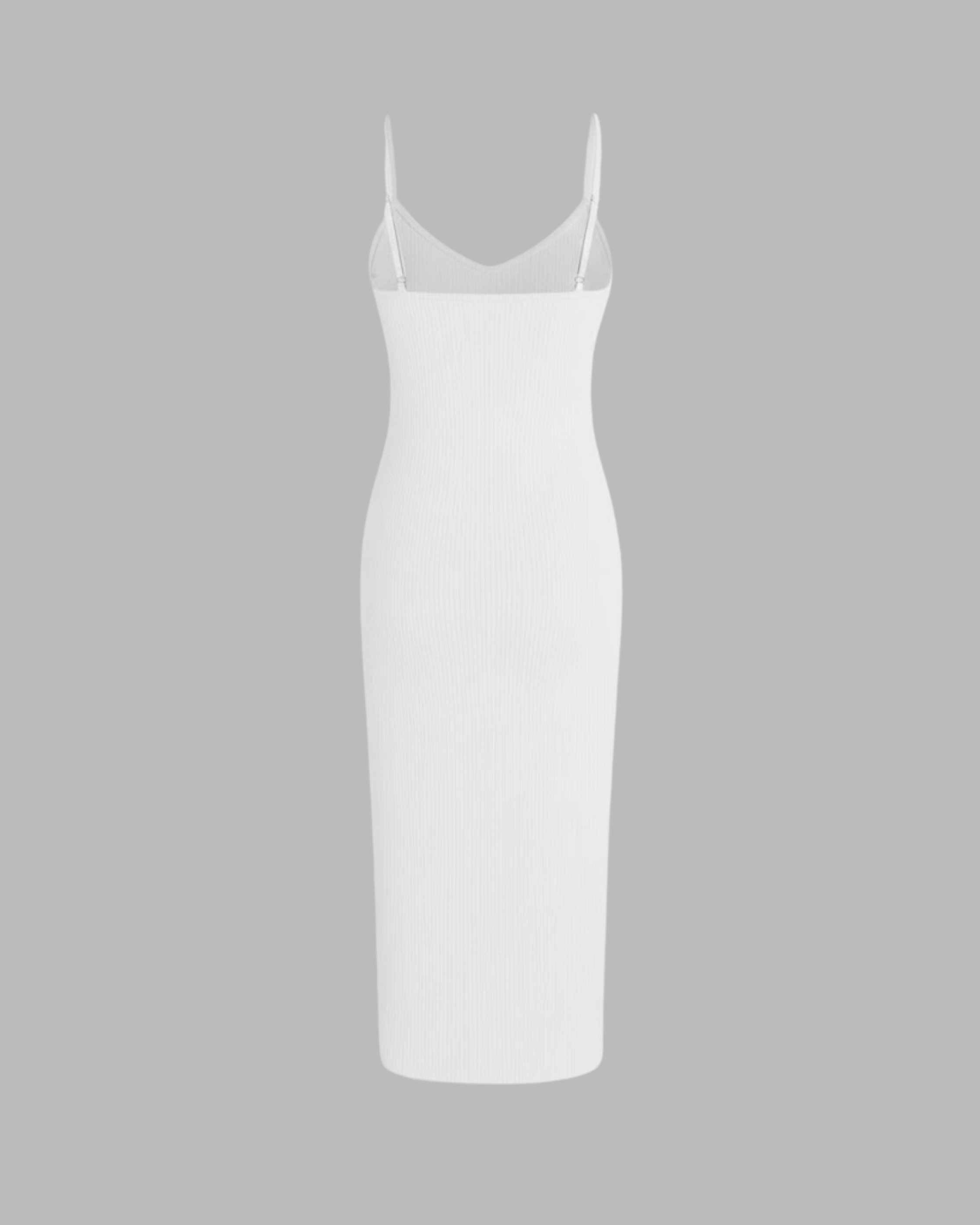 Minimal Solid V-Neck Cami Midi Dress - White