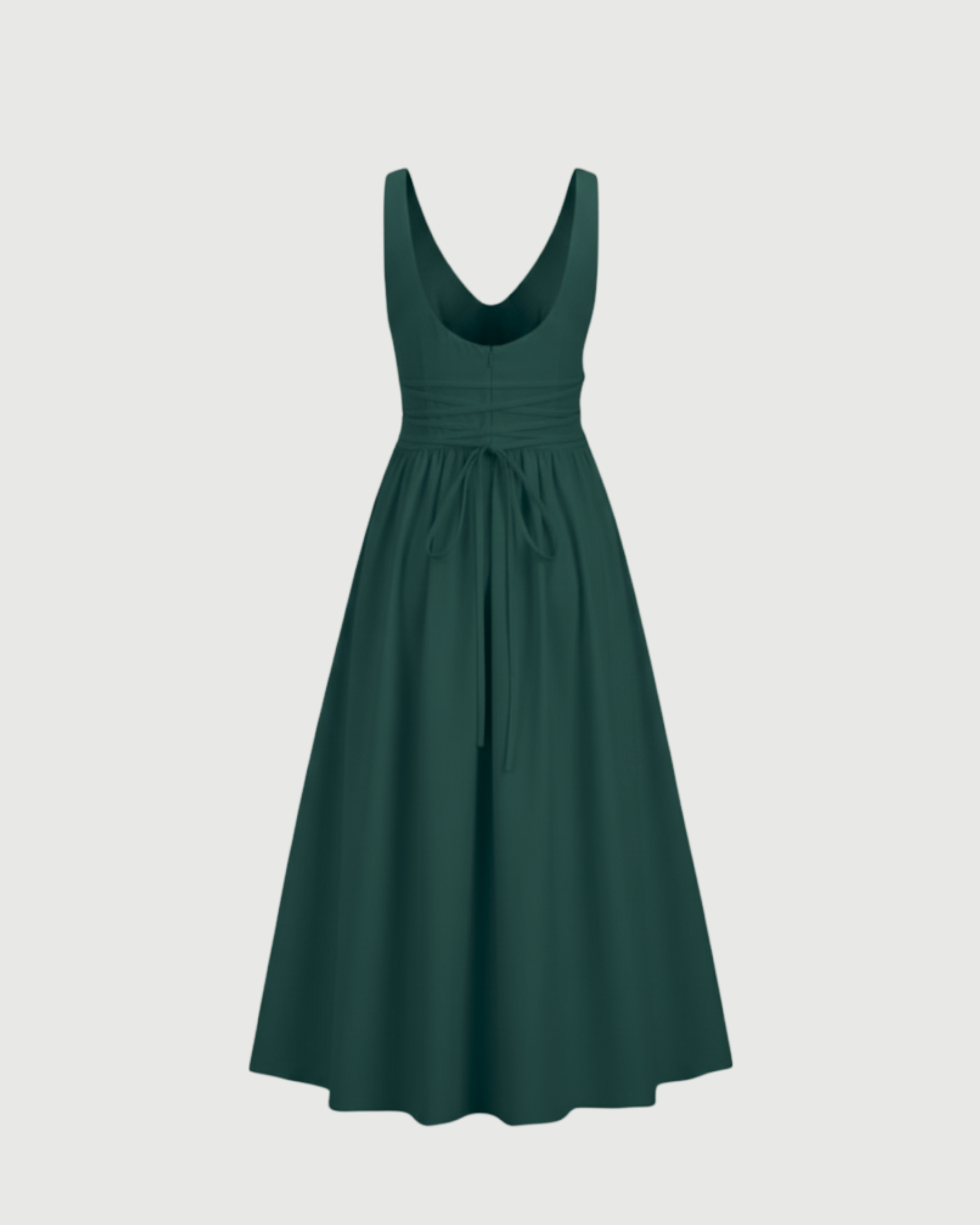 Cotton-Blend V-Neck Ruffle Maxi Dress-Dark Green