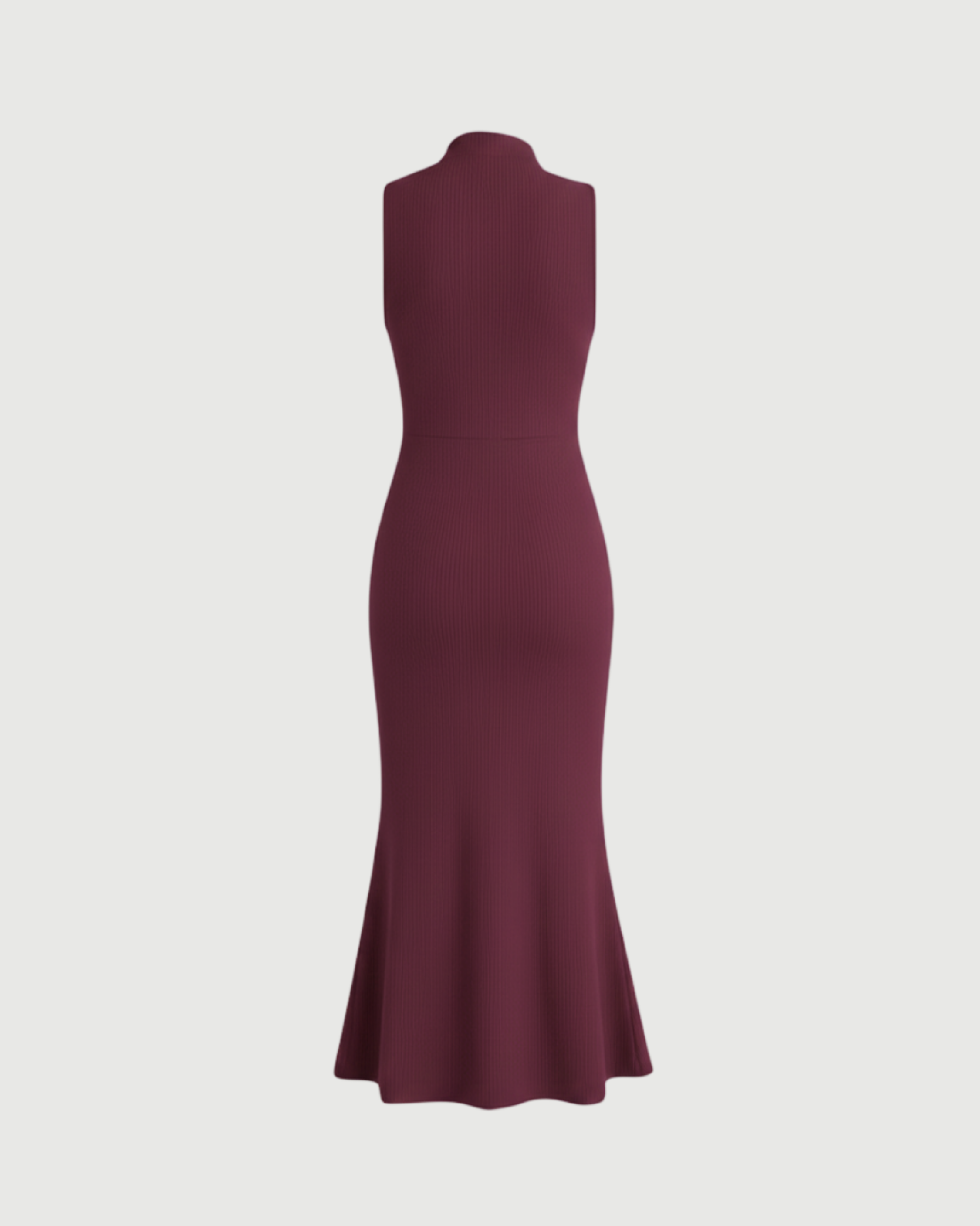 High-Neck Mermaid Silhouette Maxi Dress-Maroon