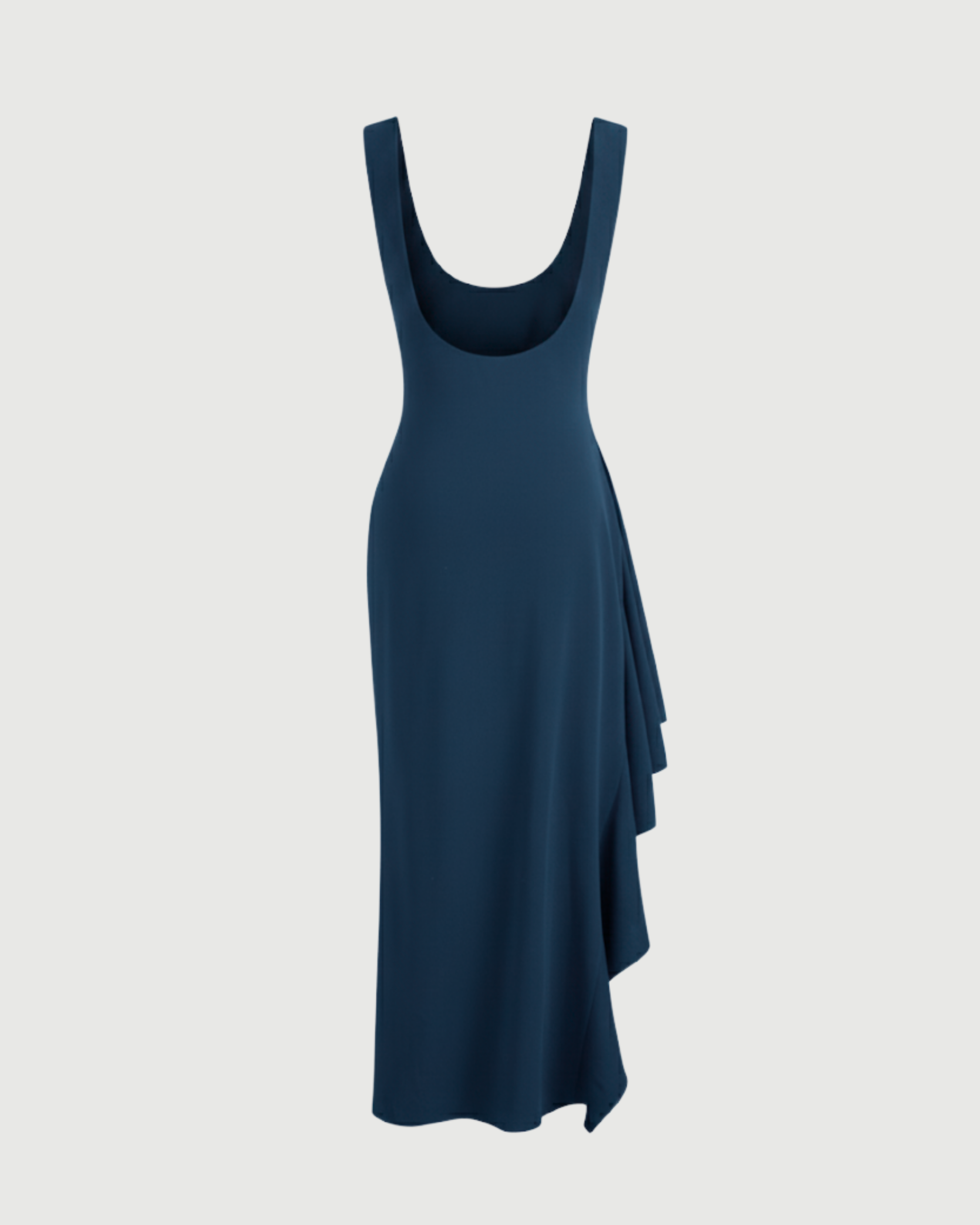 Elegance Backless Boat Neck Ruffle Split Maxi-Blue