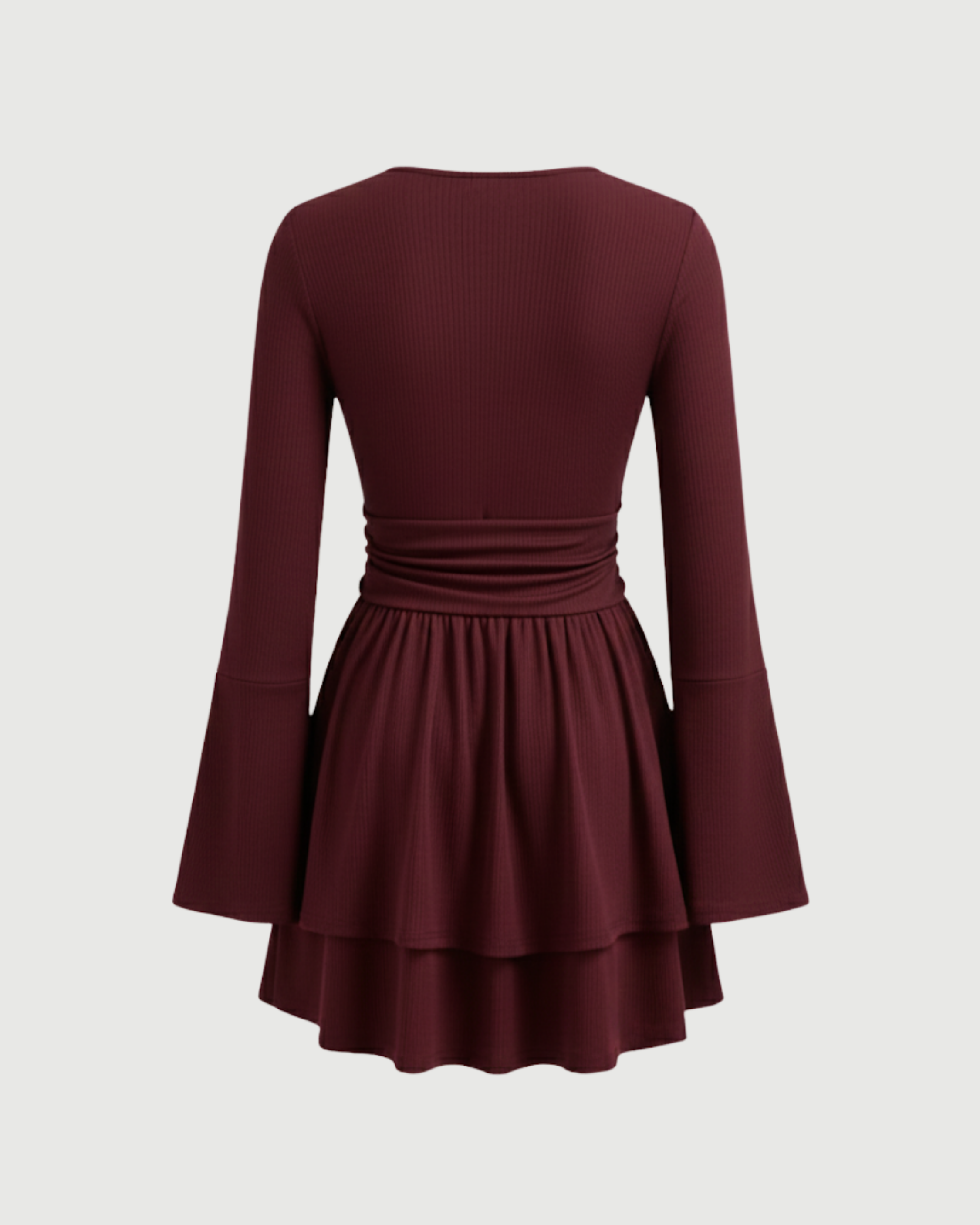 Flirty V-Neck Layered Ruffle Mini Dress-Maroon