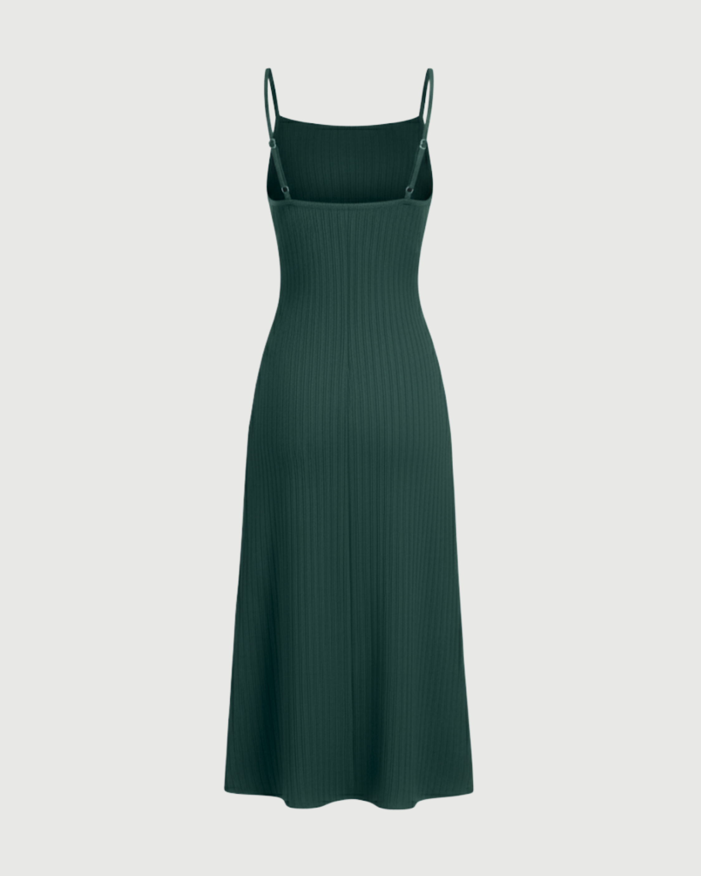Square Neck Ribbed Ruched Midi Dress-Dark Green