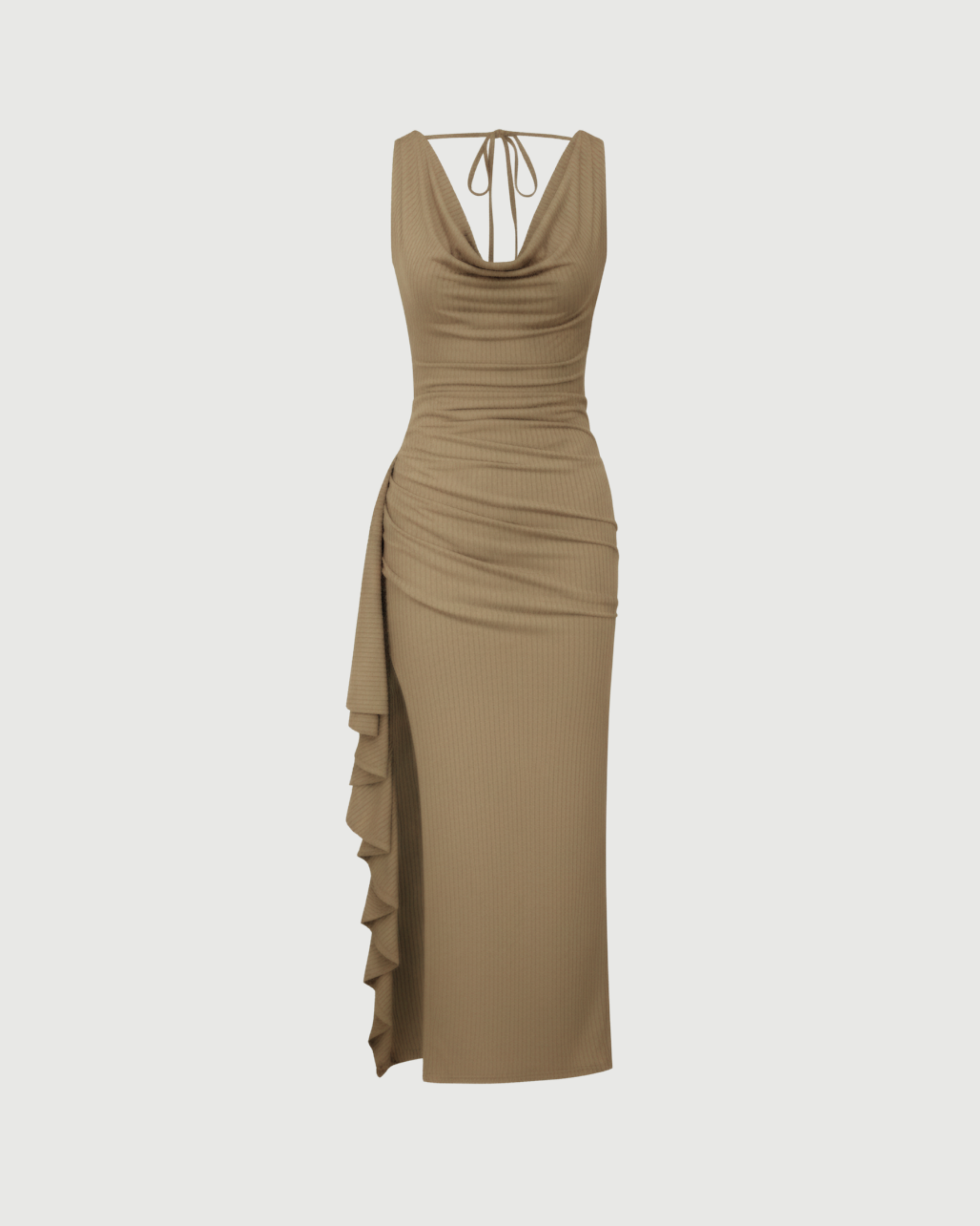 Glamorous Cowl Back Split Hem Maxi-Beige