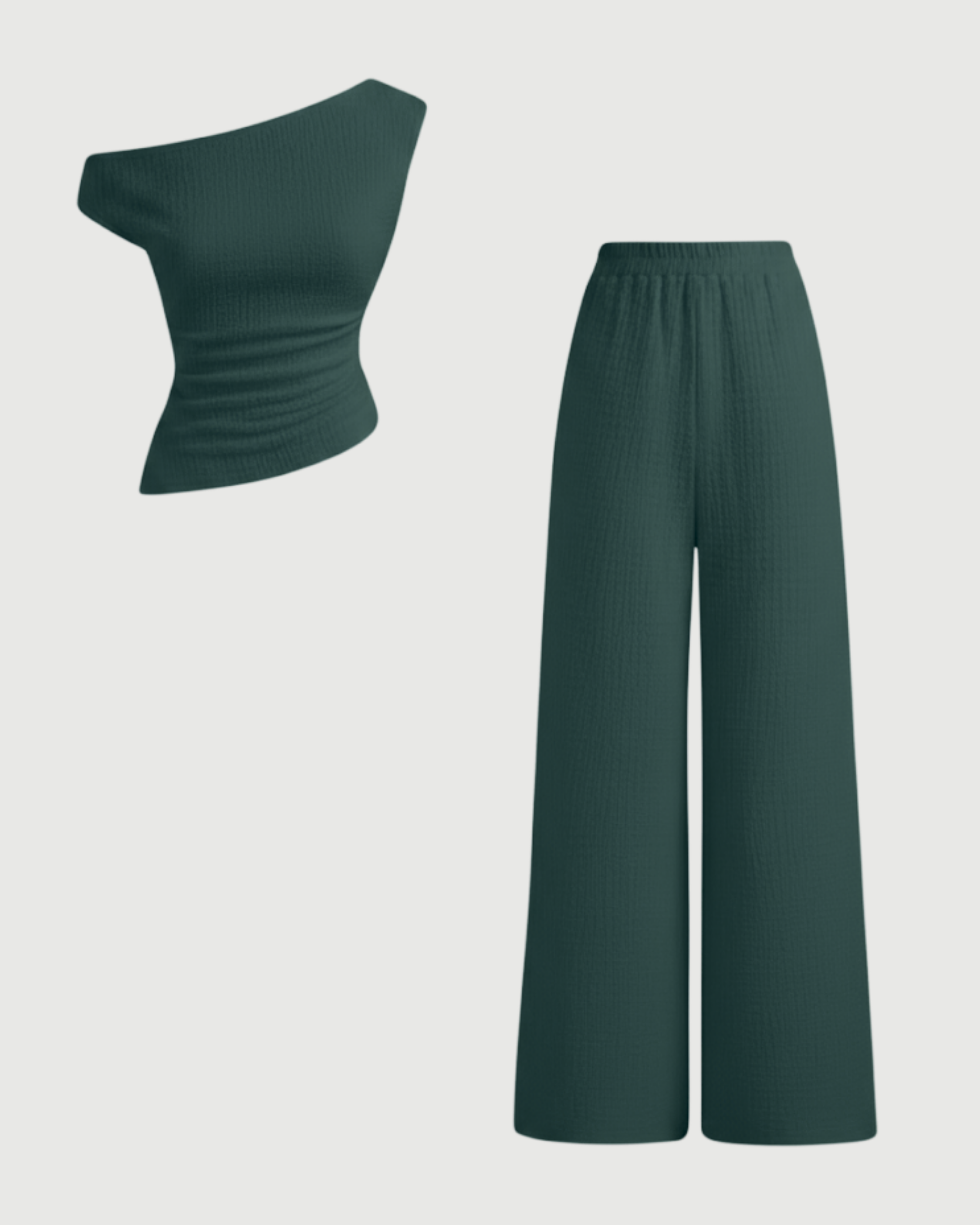 Modern Asymmetric Top & Straight Leg Trousers Set-Dark Green
