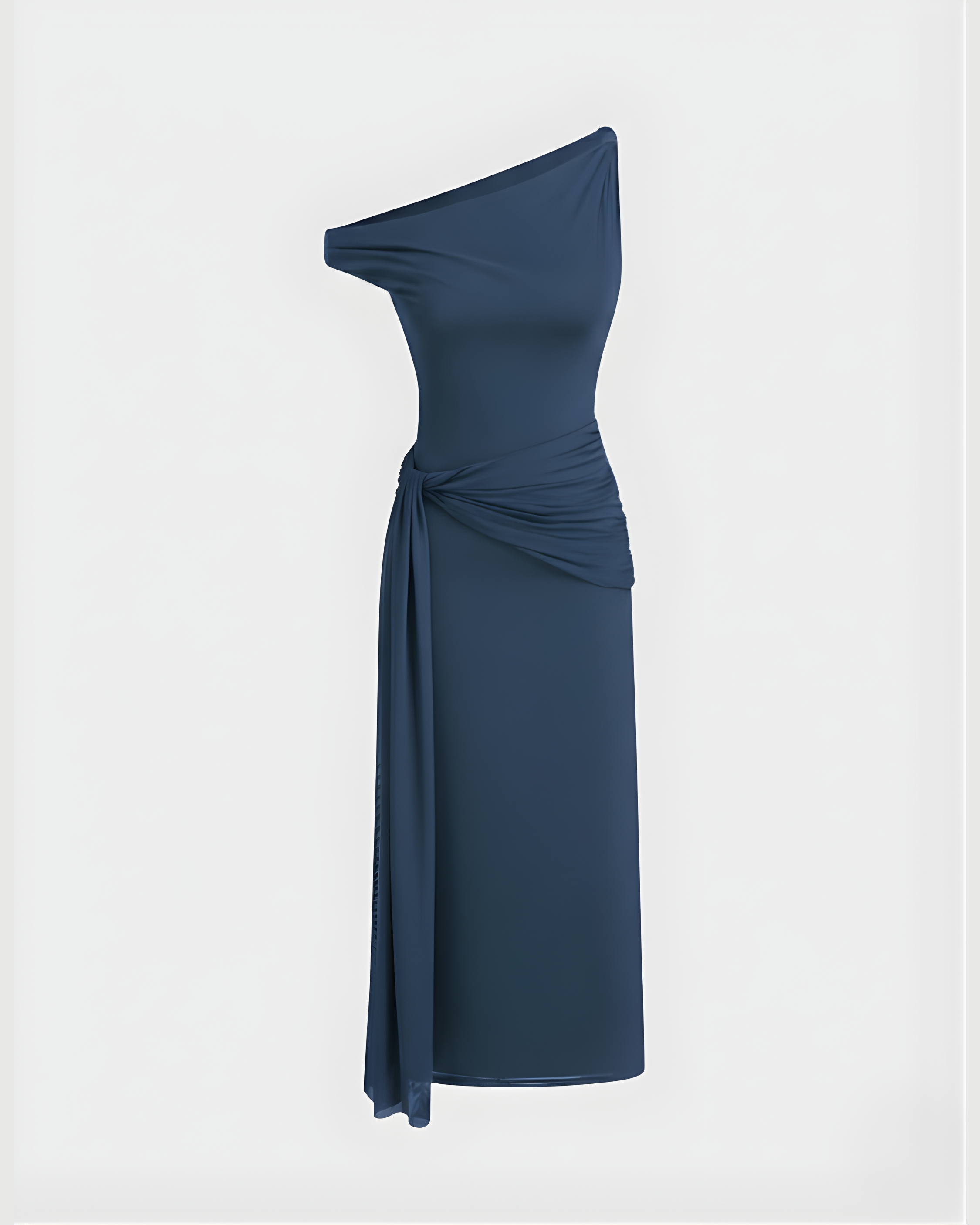 Sheer Mesh Draped Asymmetrical Maxi Dress-Blue