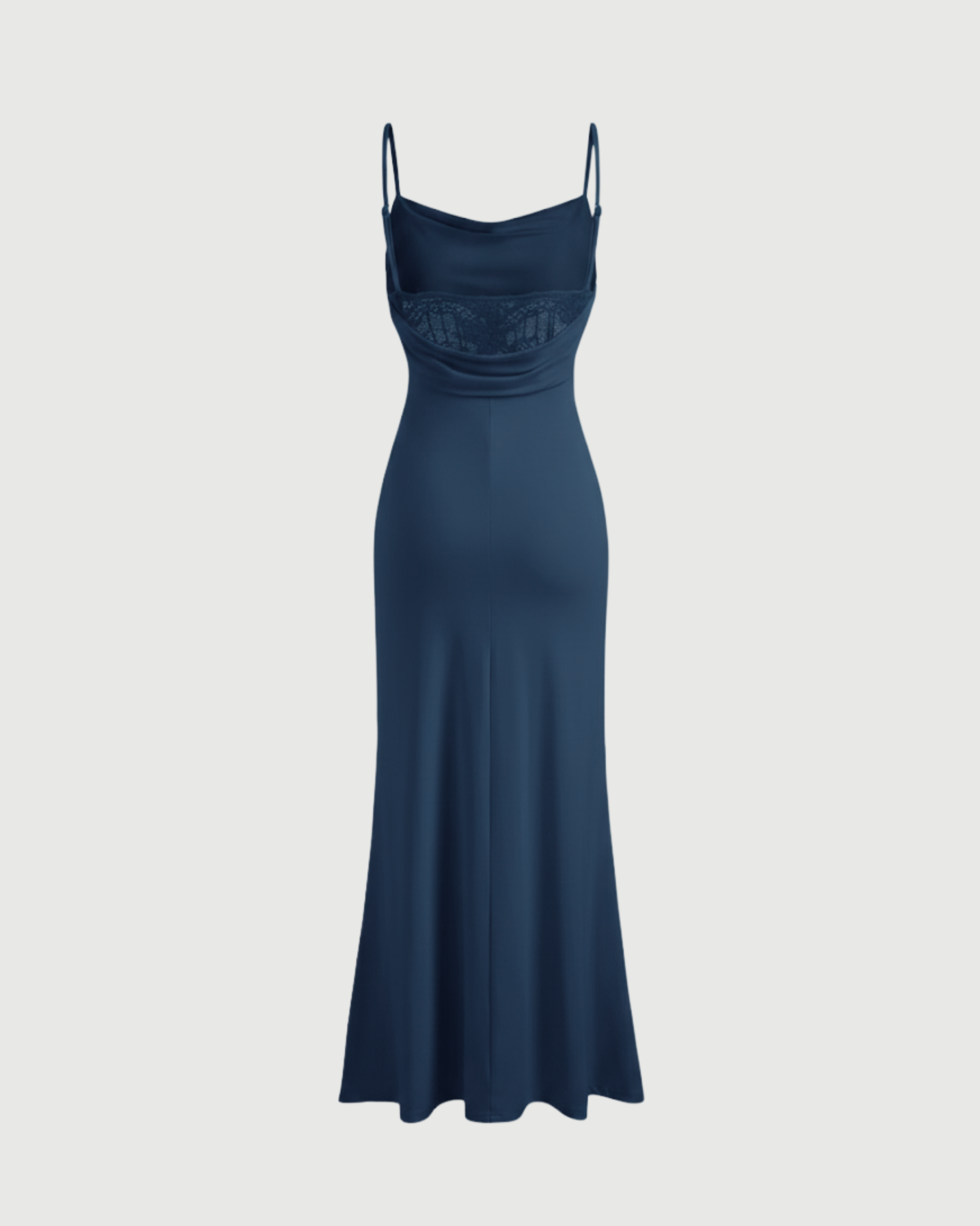 Sleek Cowl Neck Backless Maxi Gown-Blue