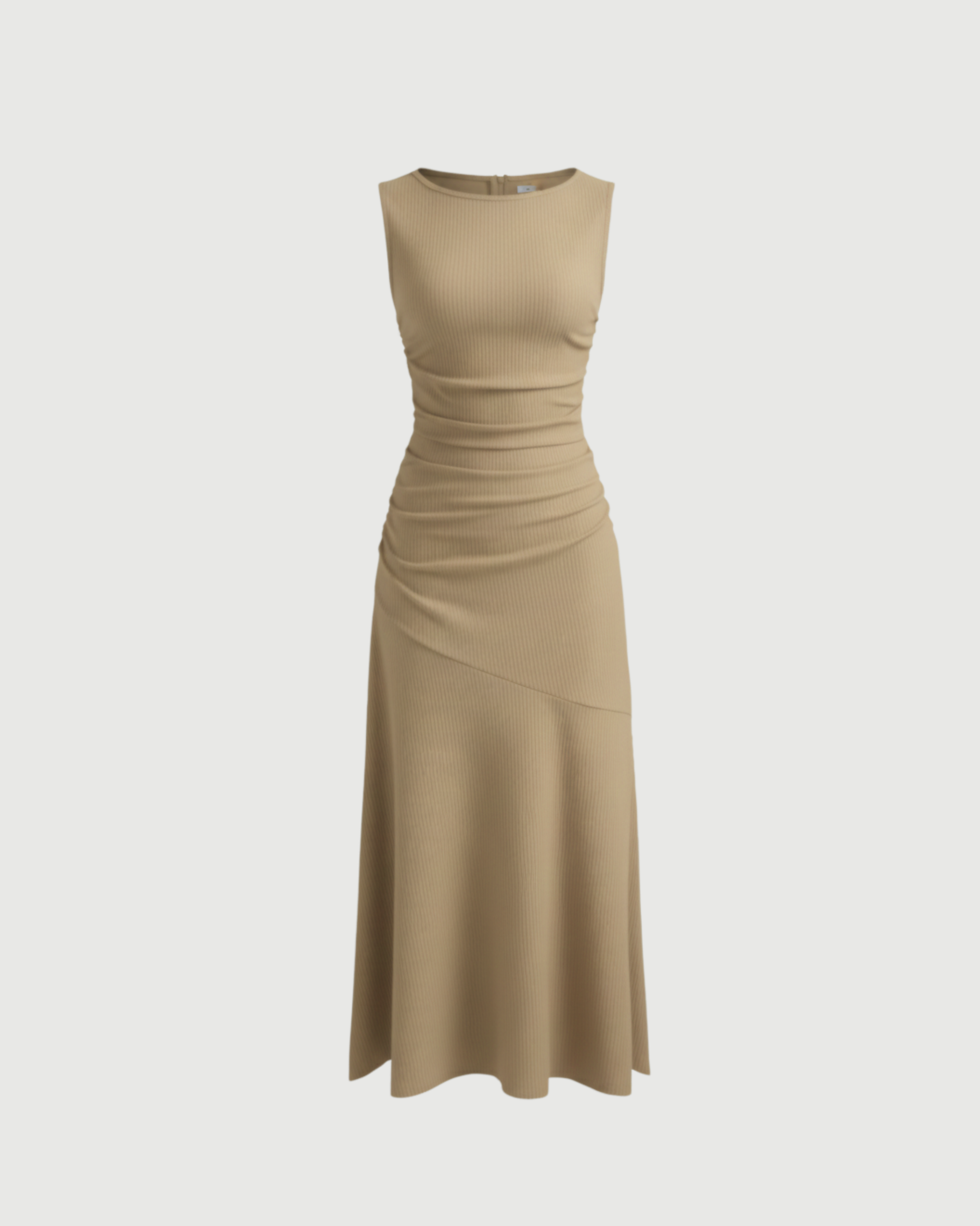Classic Boat Neck Ruffle Maxi Dress-Beige