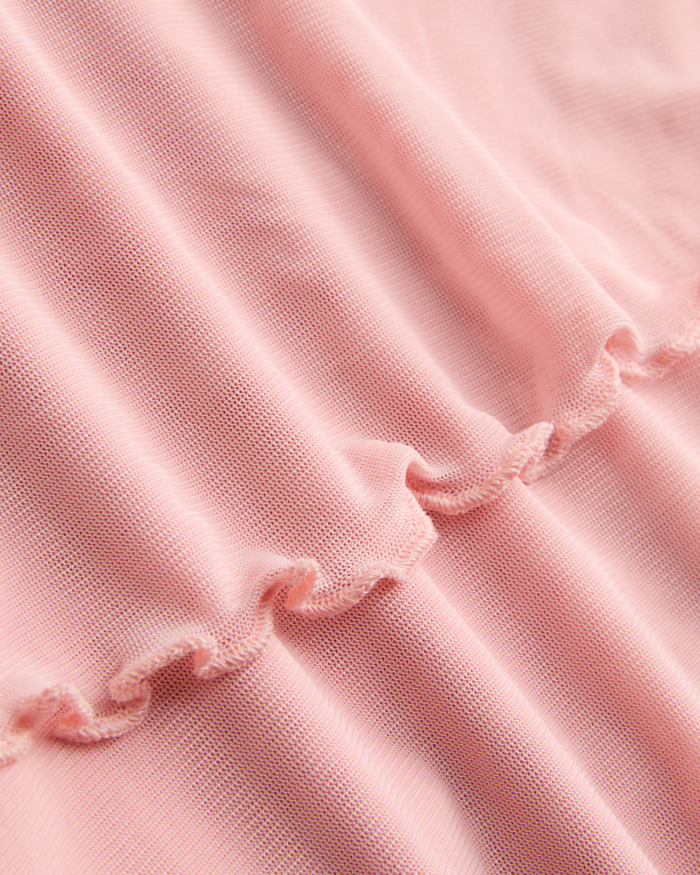 Solid Mesh Asymmetrical Neck Mini Dress with Tiered Ruffle Hem for Women - Pink