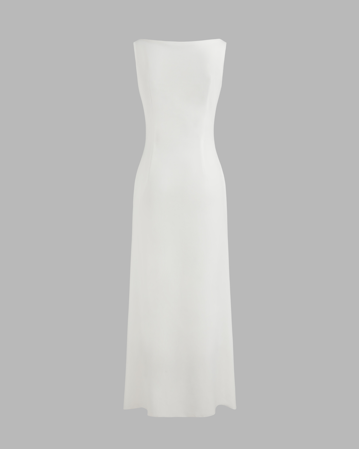 Boat Neck Solid Maxi Dress-White