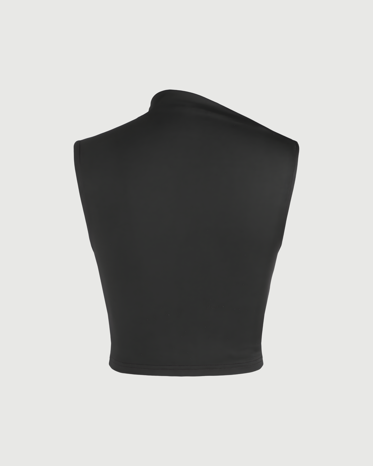 Knit Fabric Asymmetrical Neck Ruched Crop Tank Top-Black