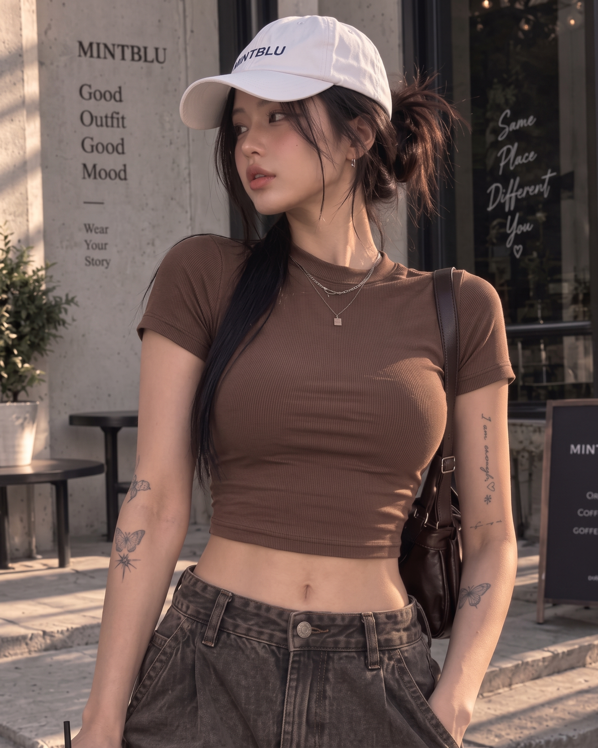 Women's Mocha Brown Short-Sleeve Ribbed Crop Top