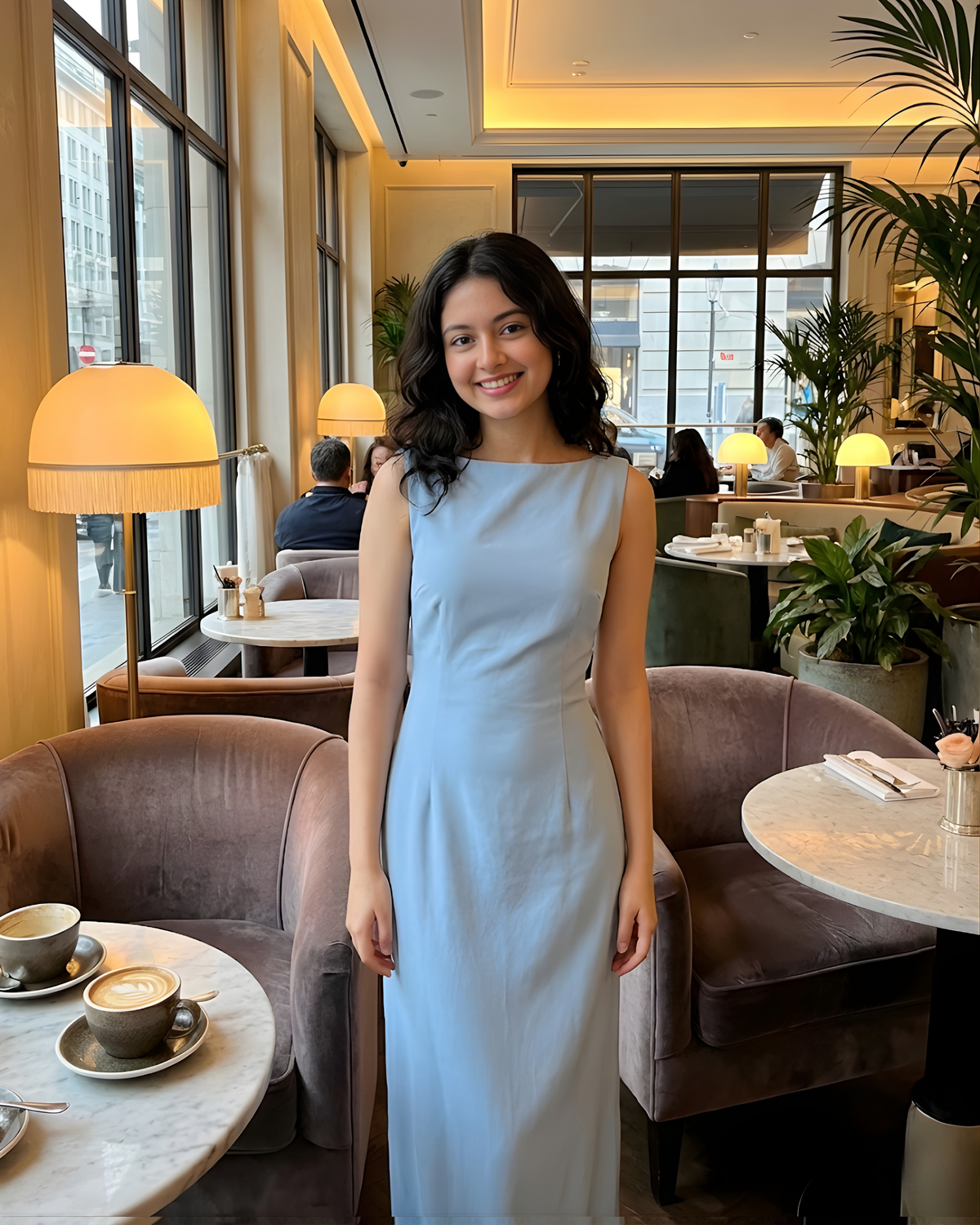 Boat Neck Solid Maxi Dress-Blue