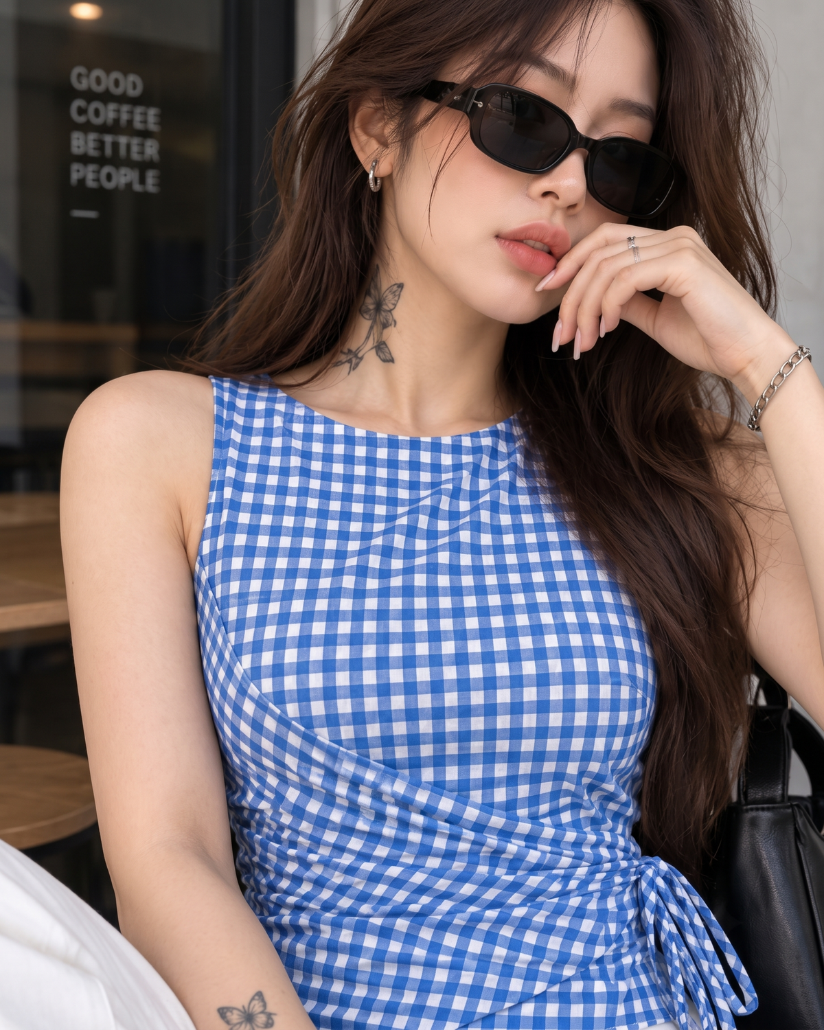 Women's Royal Blue Gingham Sleeveless Wrap Top