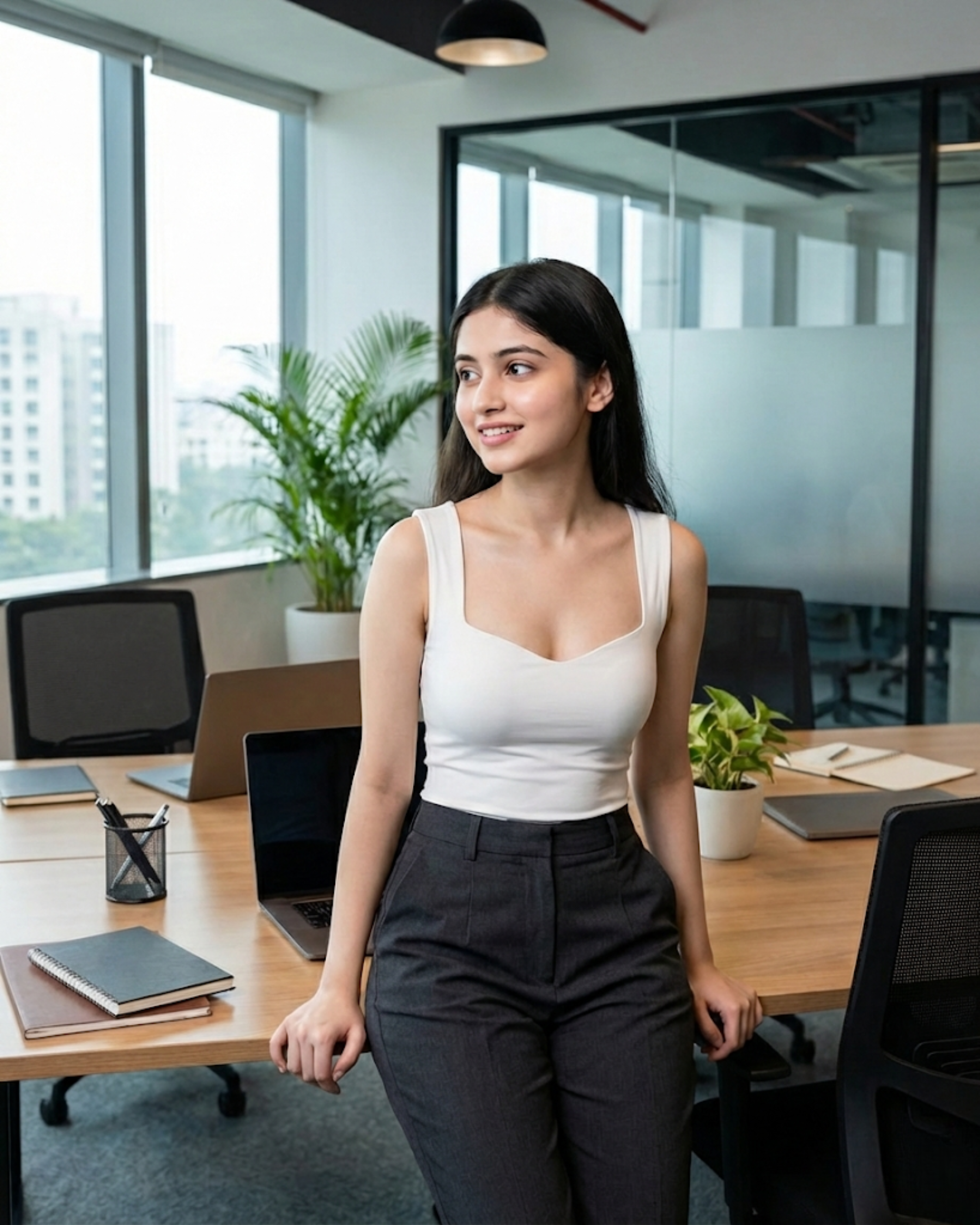 White Sleeveless Square Neck Top