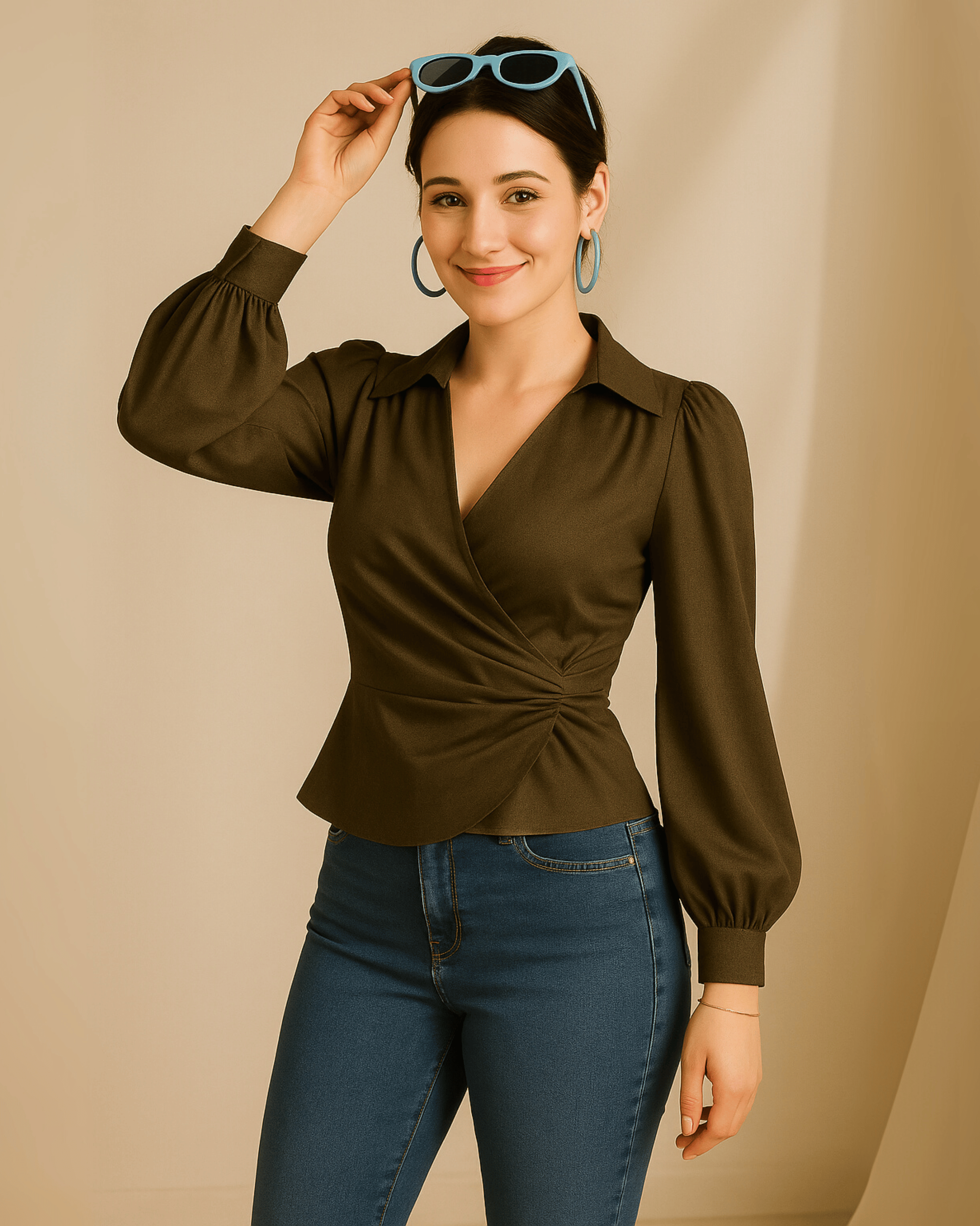 COMBO: V-Neck Bubble Wrap Brown & Black Top