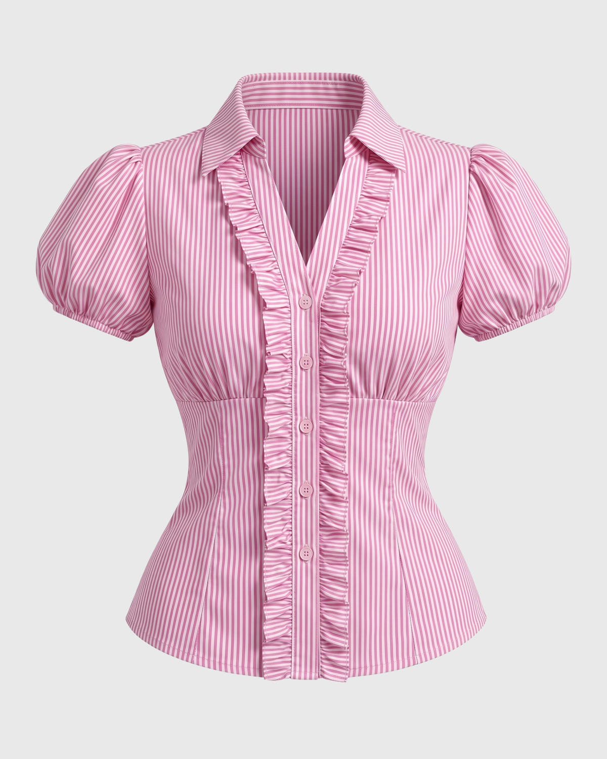 Women's Pink Striped Ruffle Front Peplum Top
